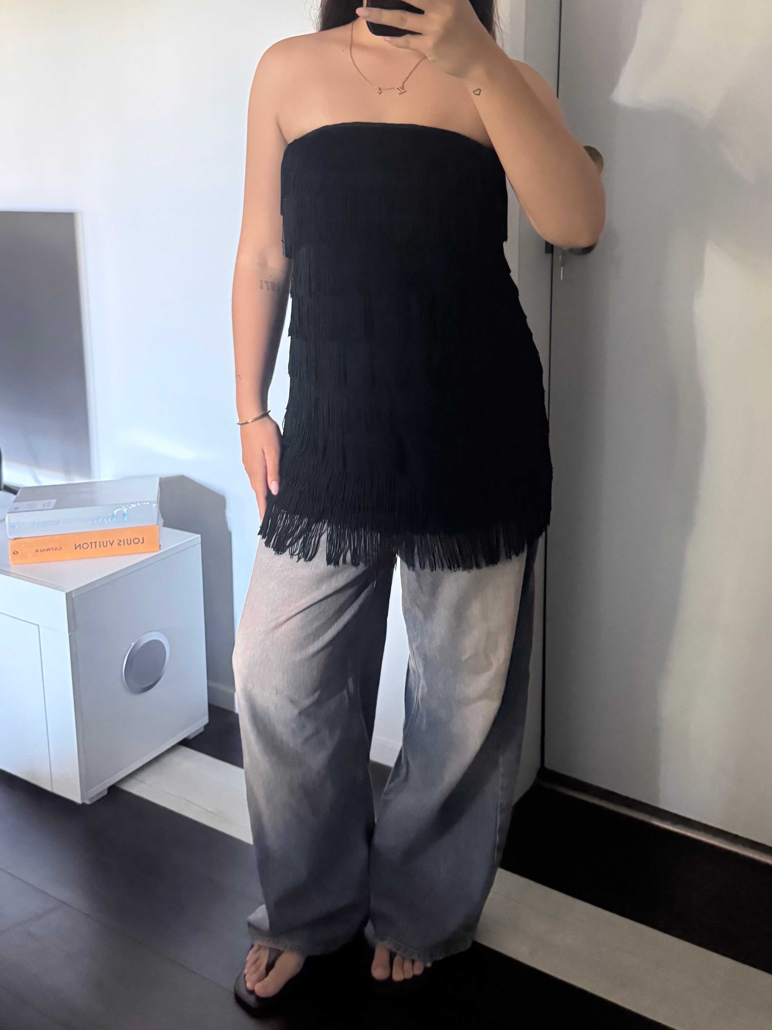 y2k Fringe Strapless Dress | M |