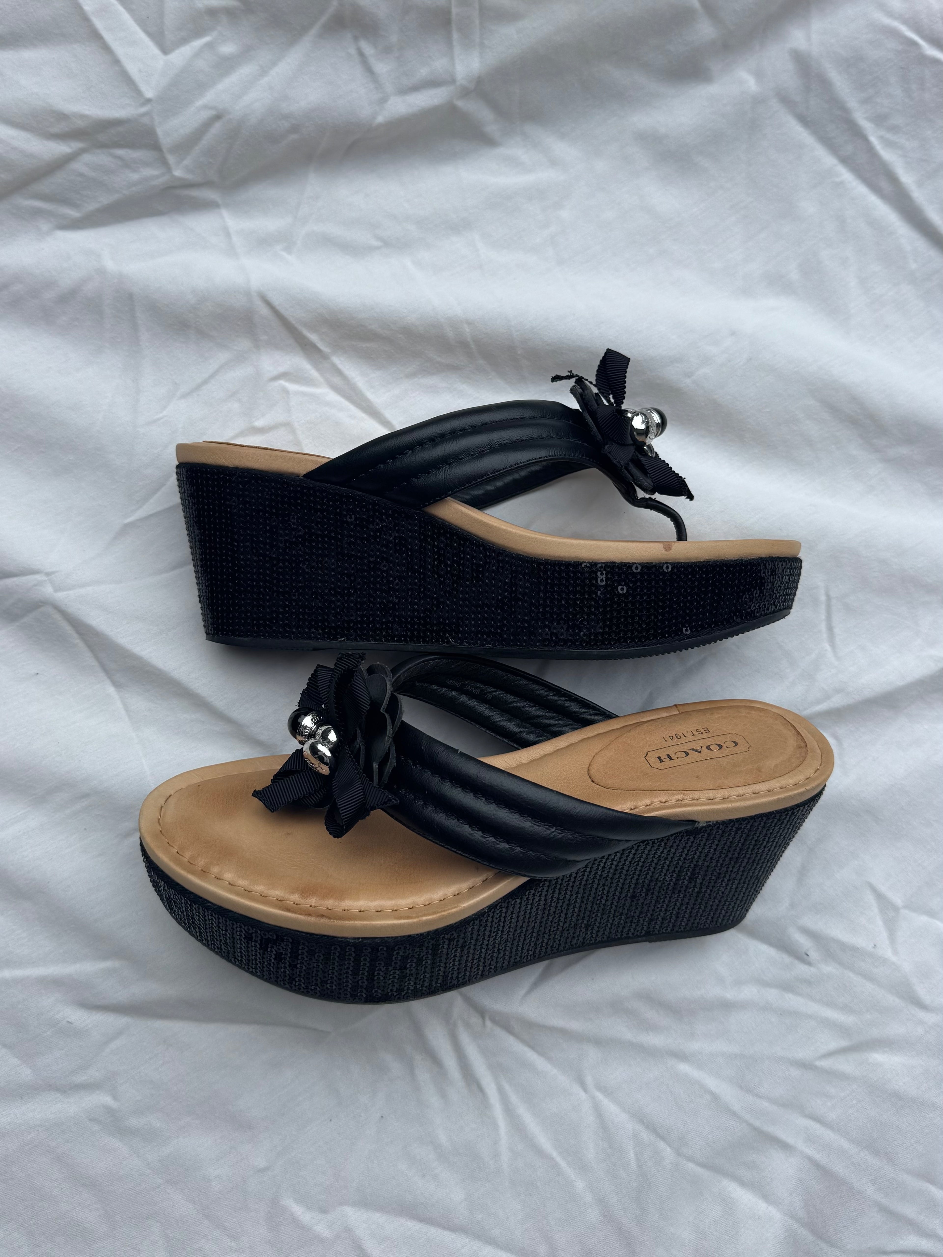 Vintage COACH Jainis Sequin Platform Wedges | 7 US |