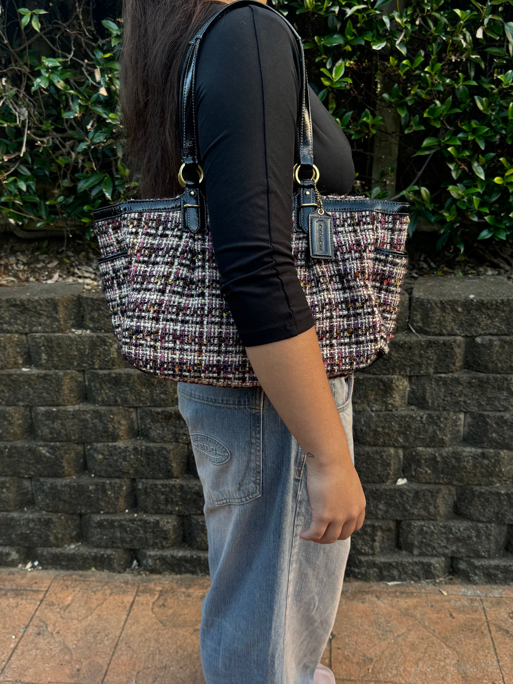 Vintage Coach Tweed Plaid Tote