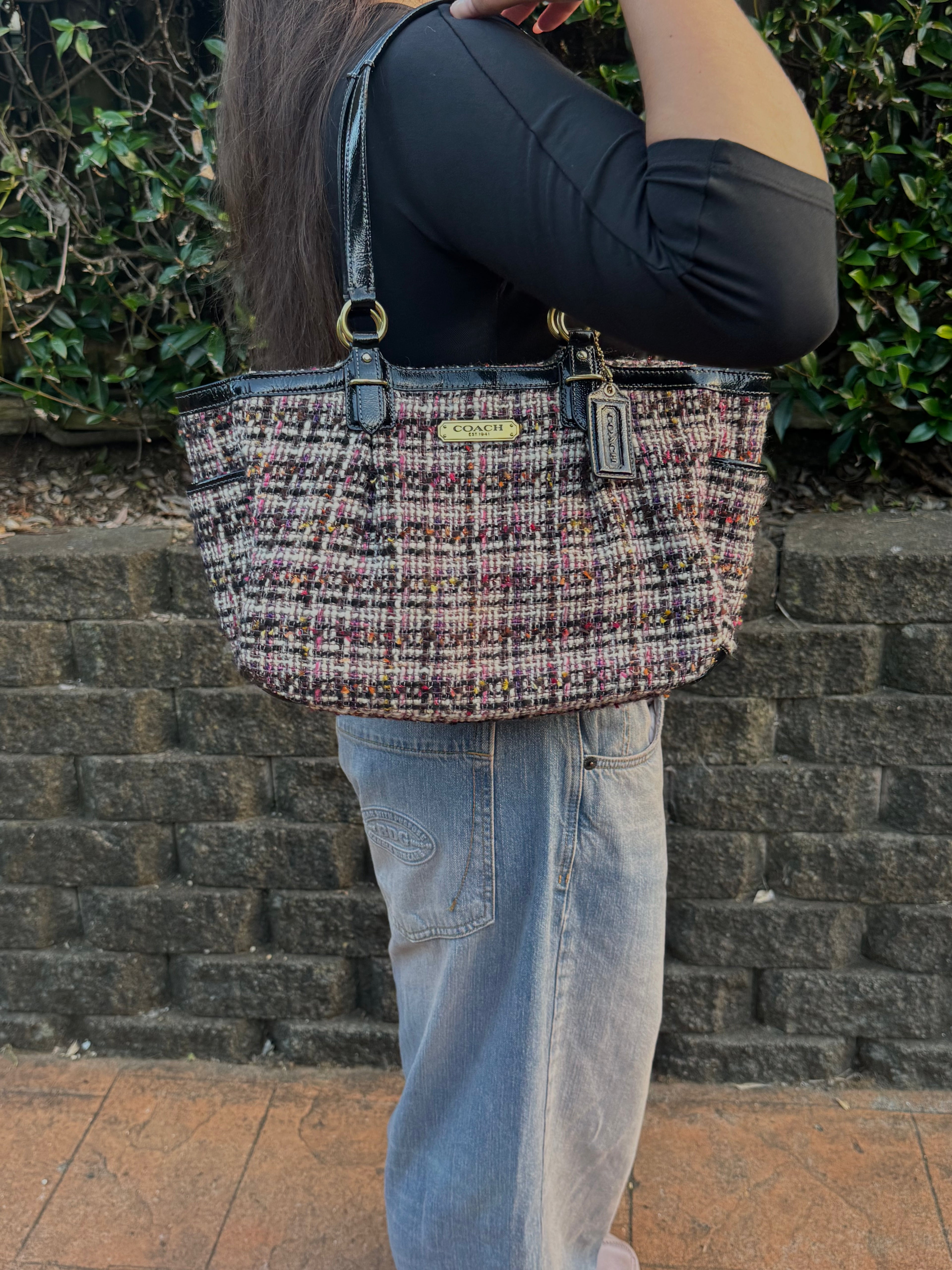 Vintage Coach Tweed Plaid Tote