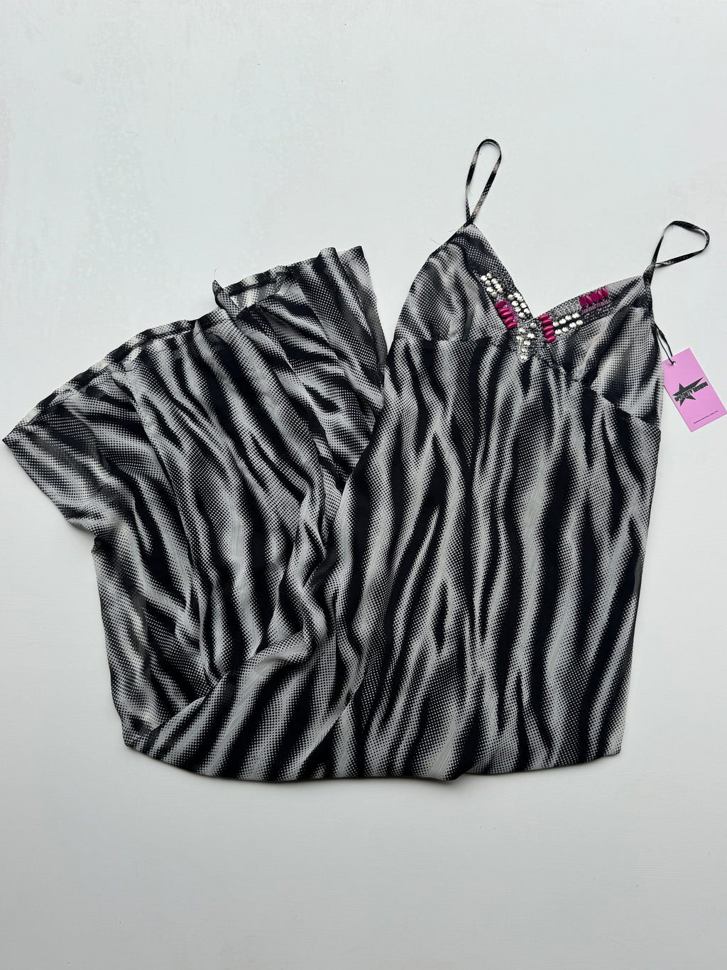 Y2K Beaded Zebra Print Maxi Dress | 8 |