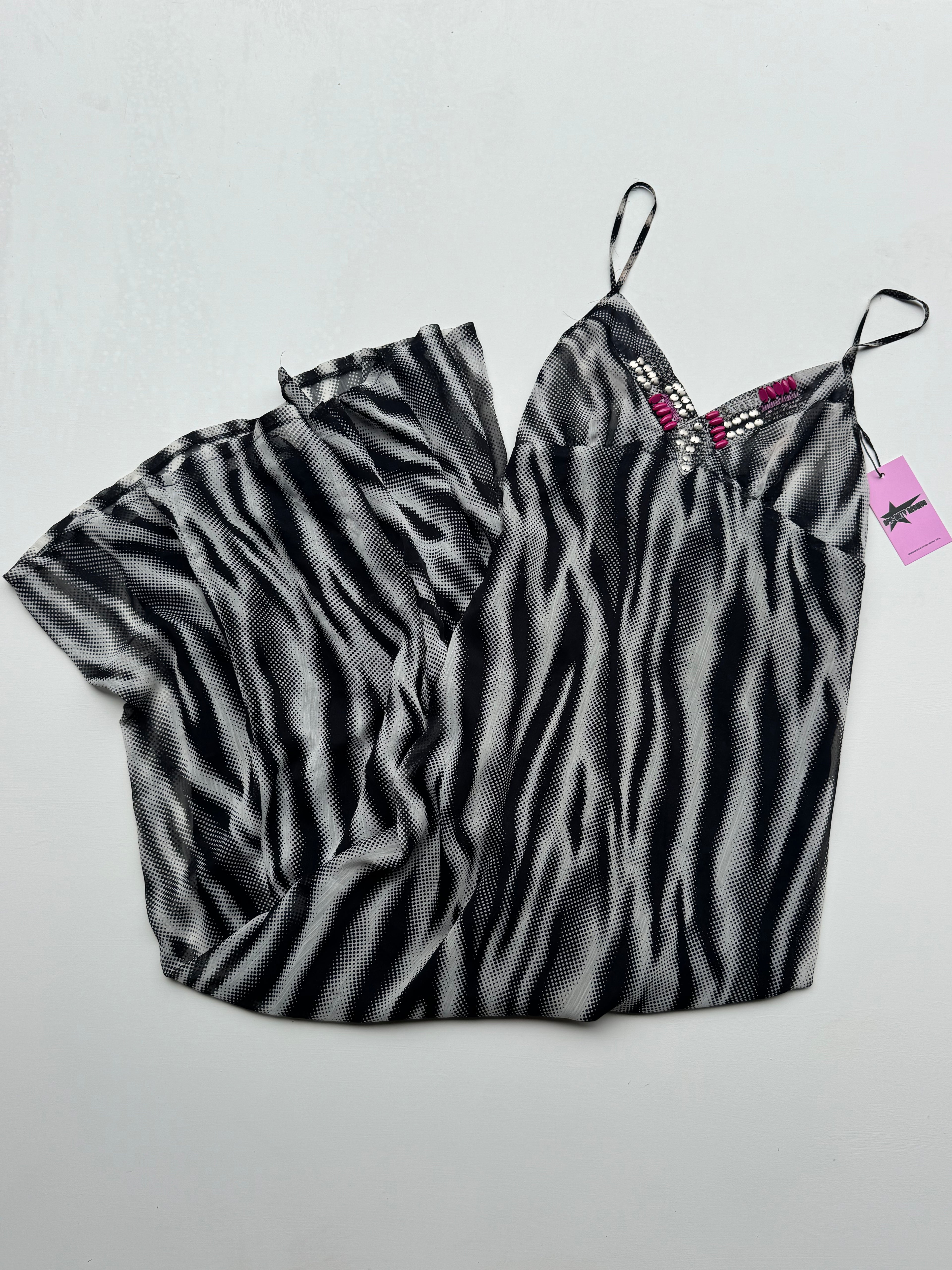 Y2K Beaded Zebra Print Maxi Dress | 8 |