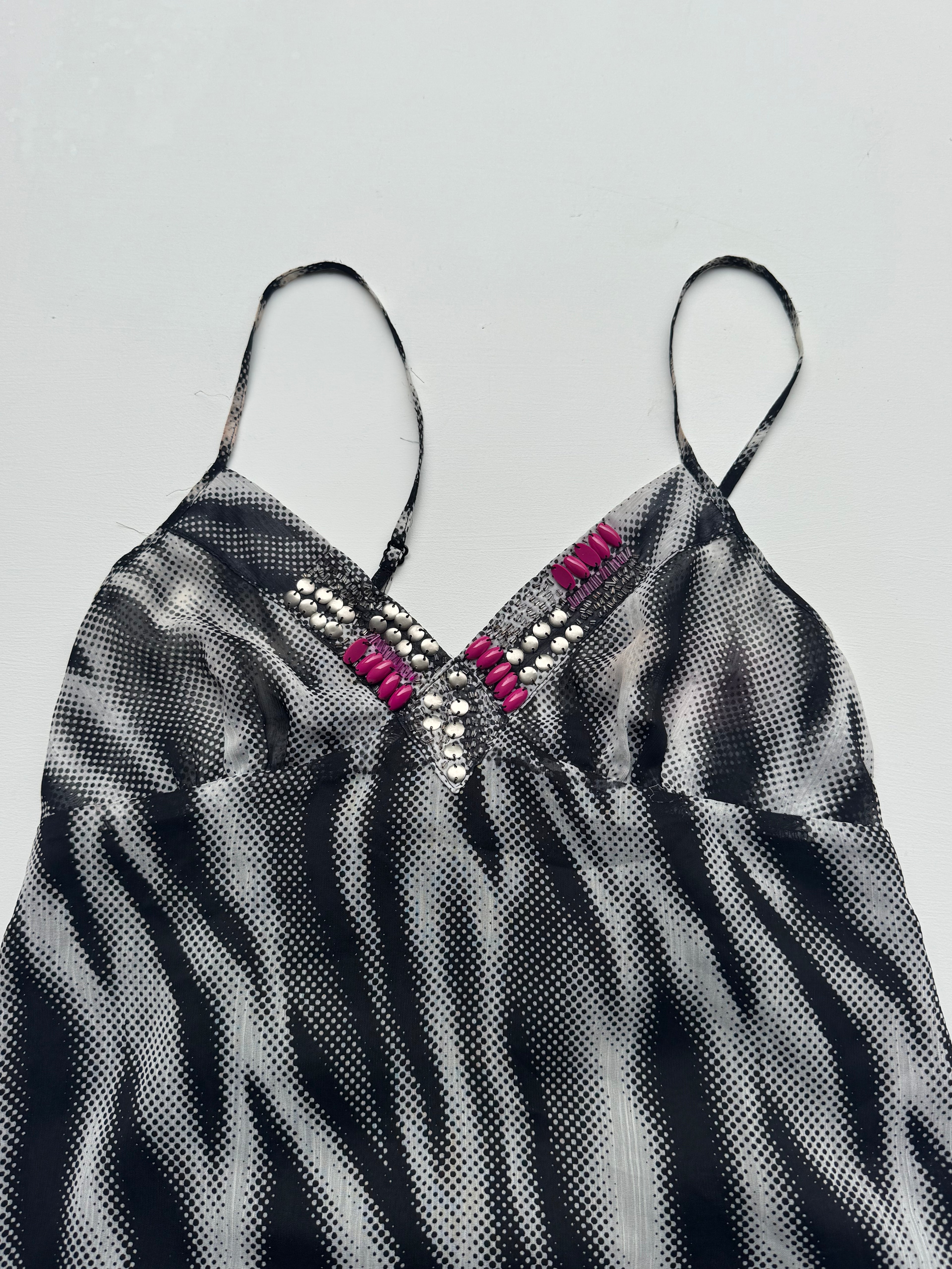 Y2K Beaded Zebra Print Maxi Dress | 8 |