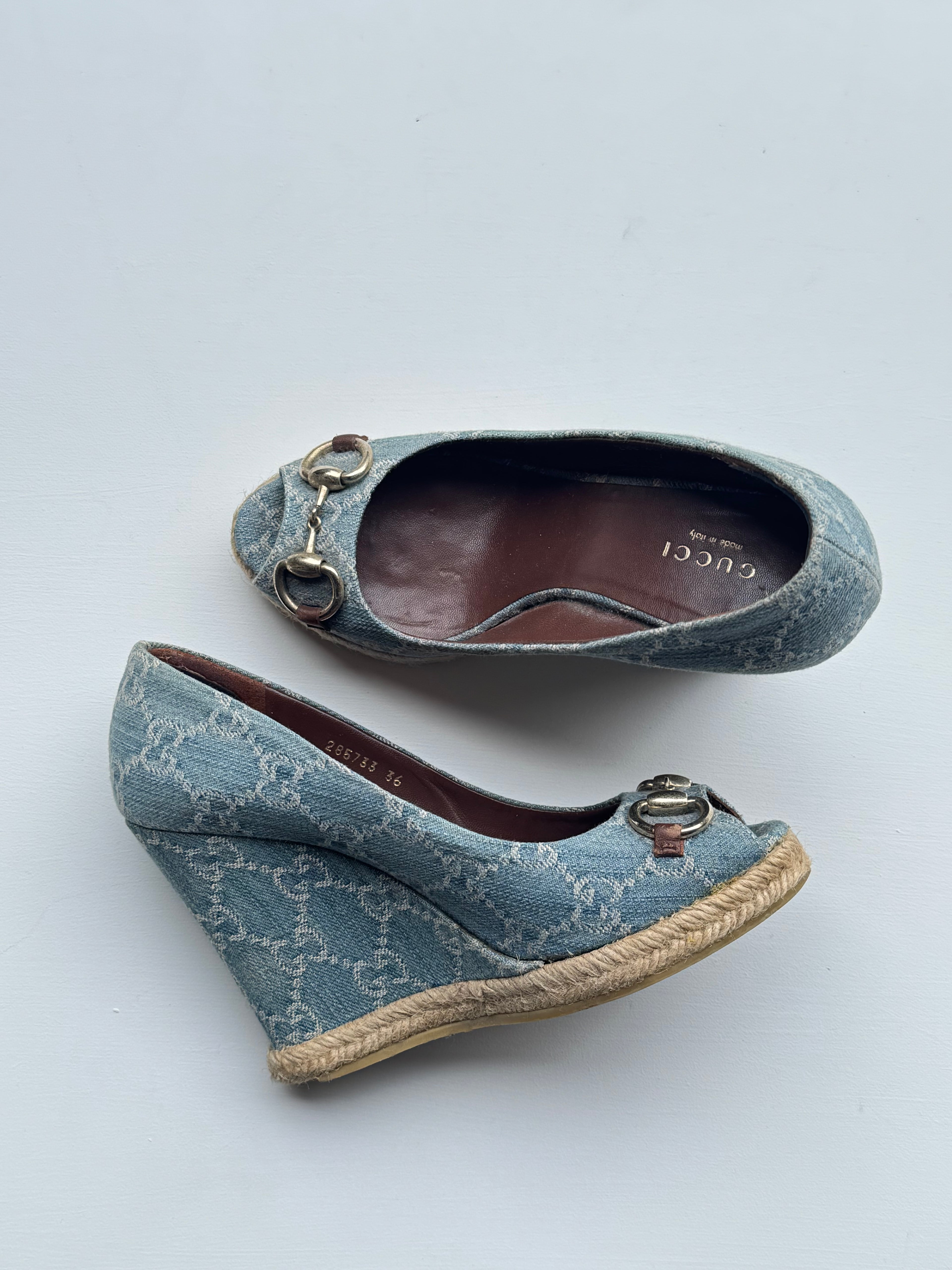 Vintage Gucci Denim Horse-bit Wedges | 36 |