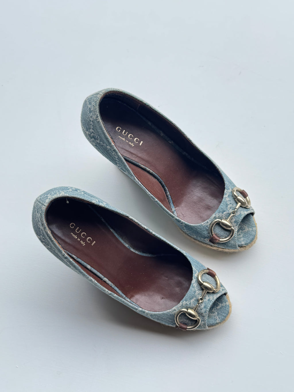 Vintage Gucci Denim Horse-bit Wedges | 36 |