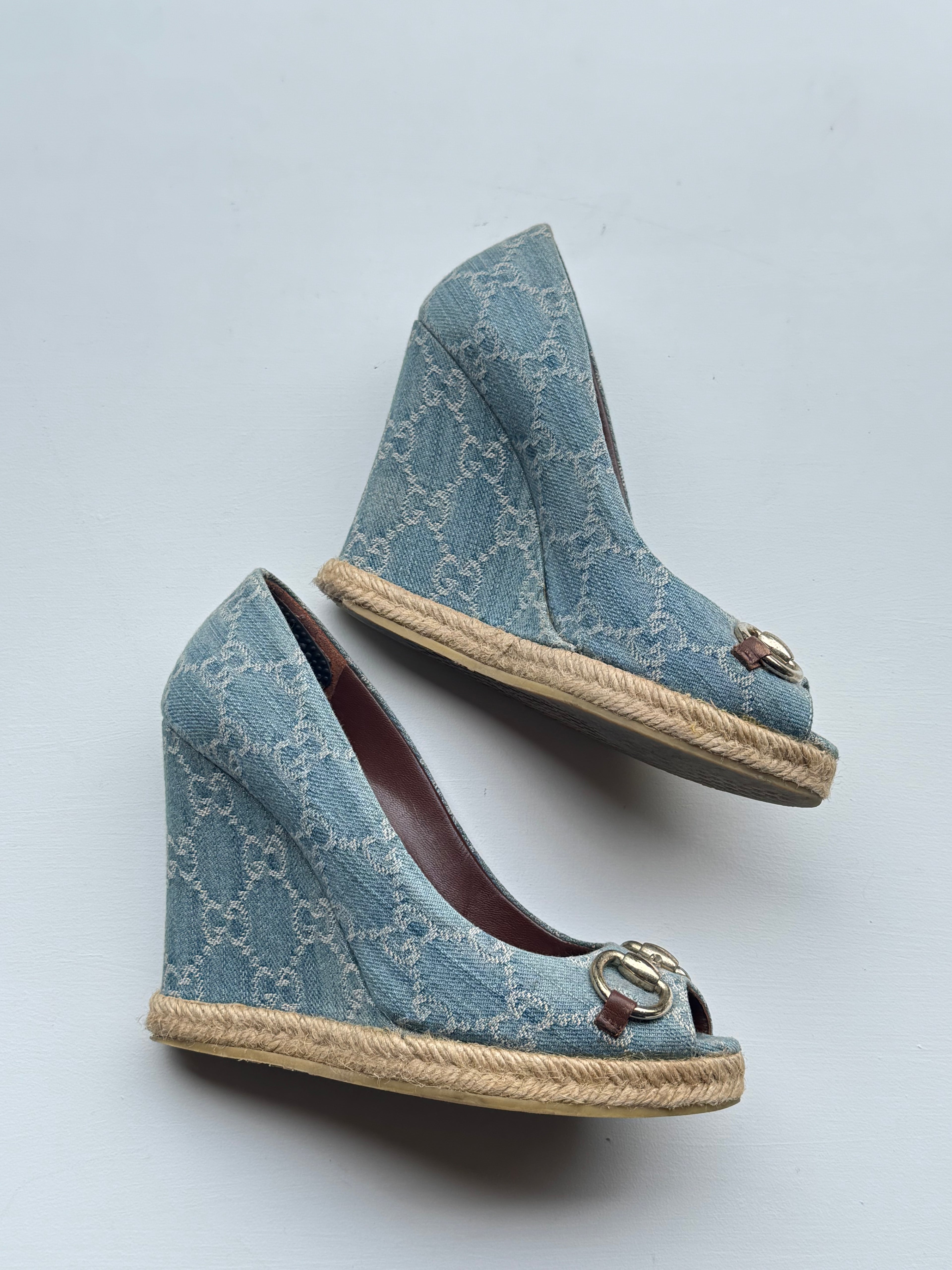 Vintage Gucci Denim Horse-bit Wedges | 36 |