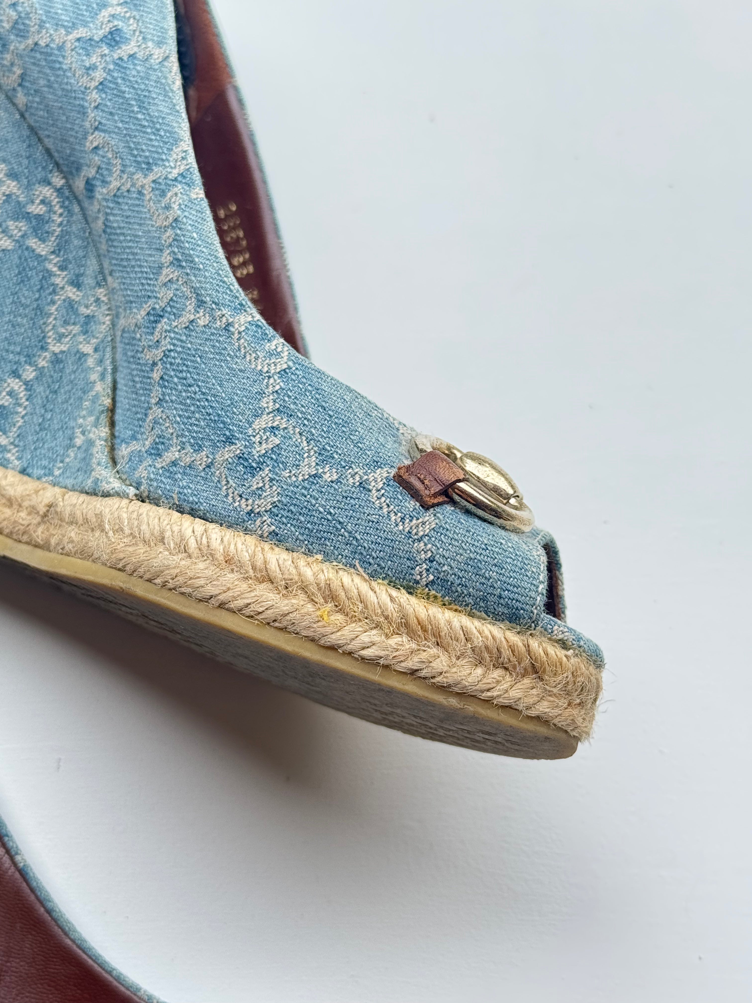 Vintage Gucci Denim Horse-bit Wedges | 36 |