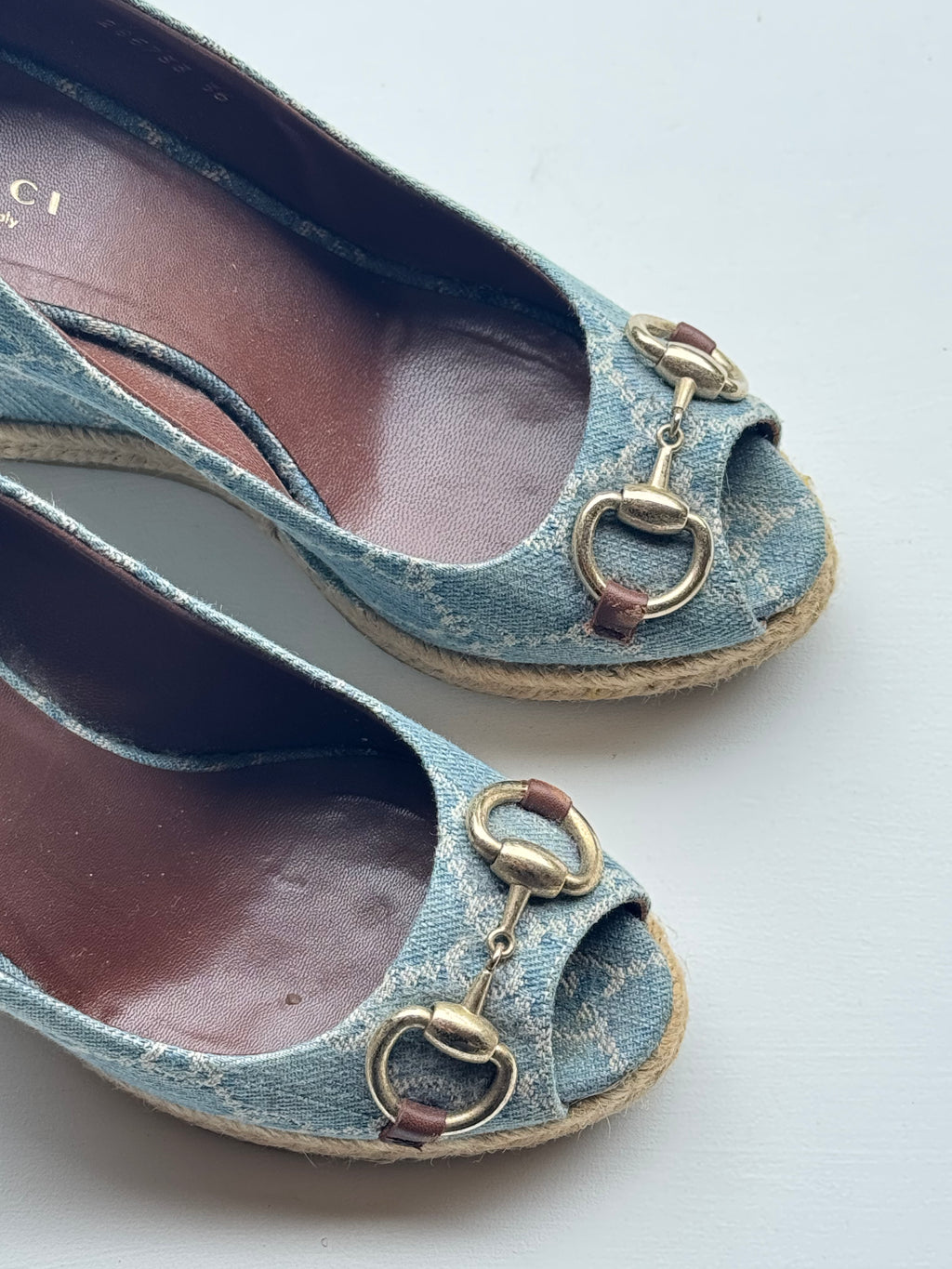 Vintage Gucci Denim Horse-bit Wedges | 36 |