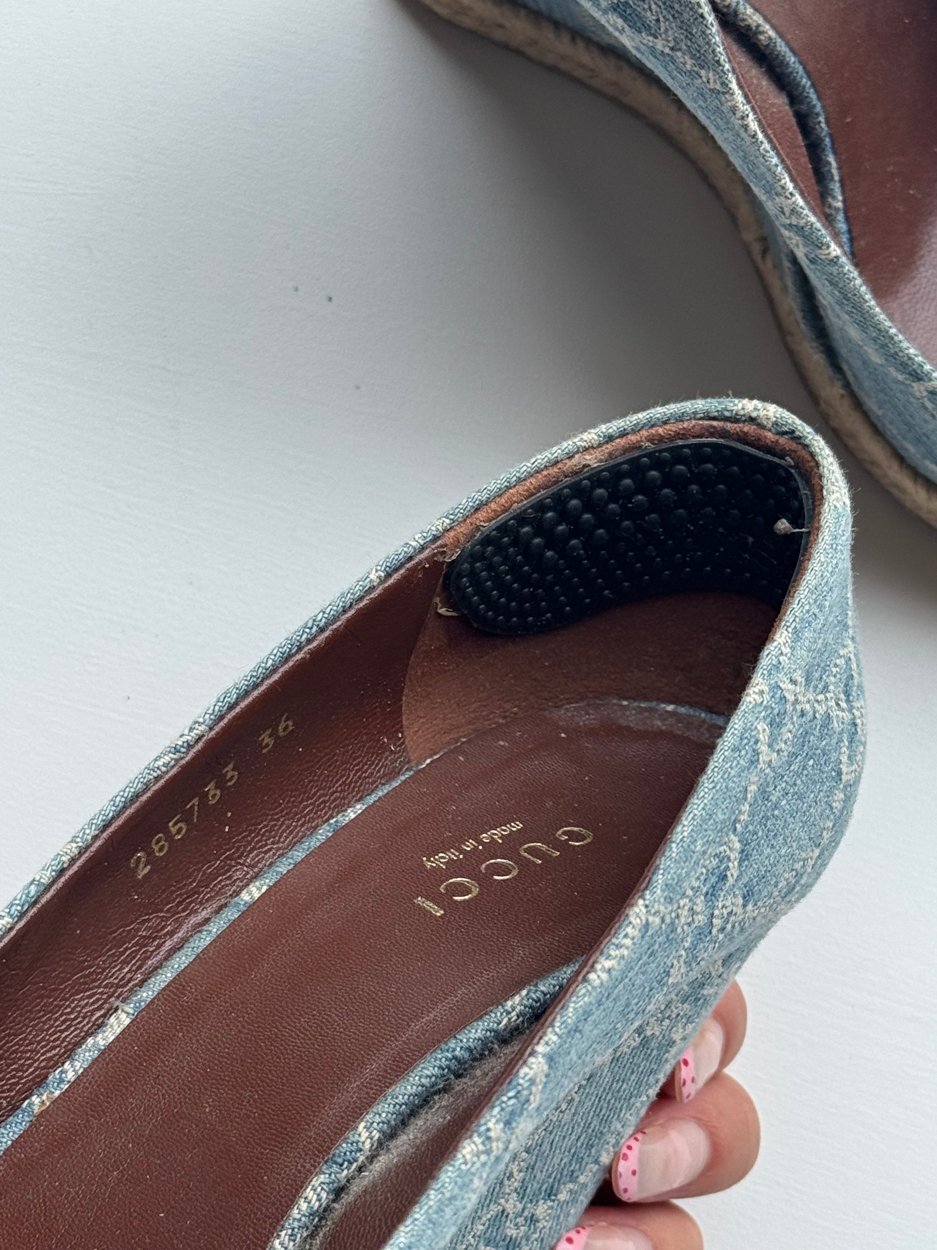 Vintage Gucci Denim Horse-bit Wedges | 36 |