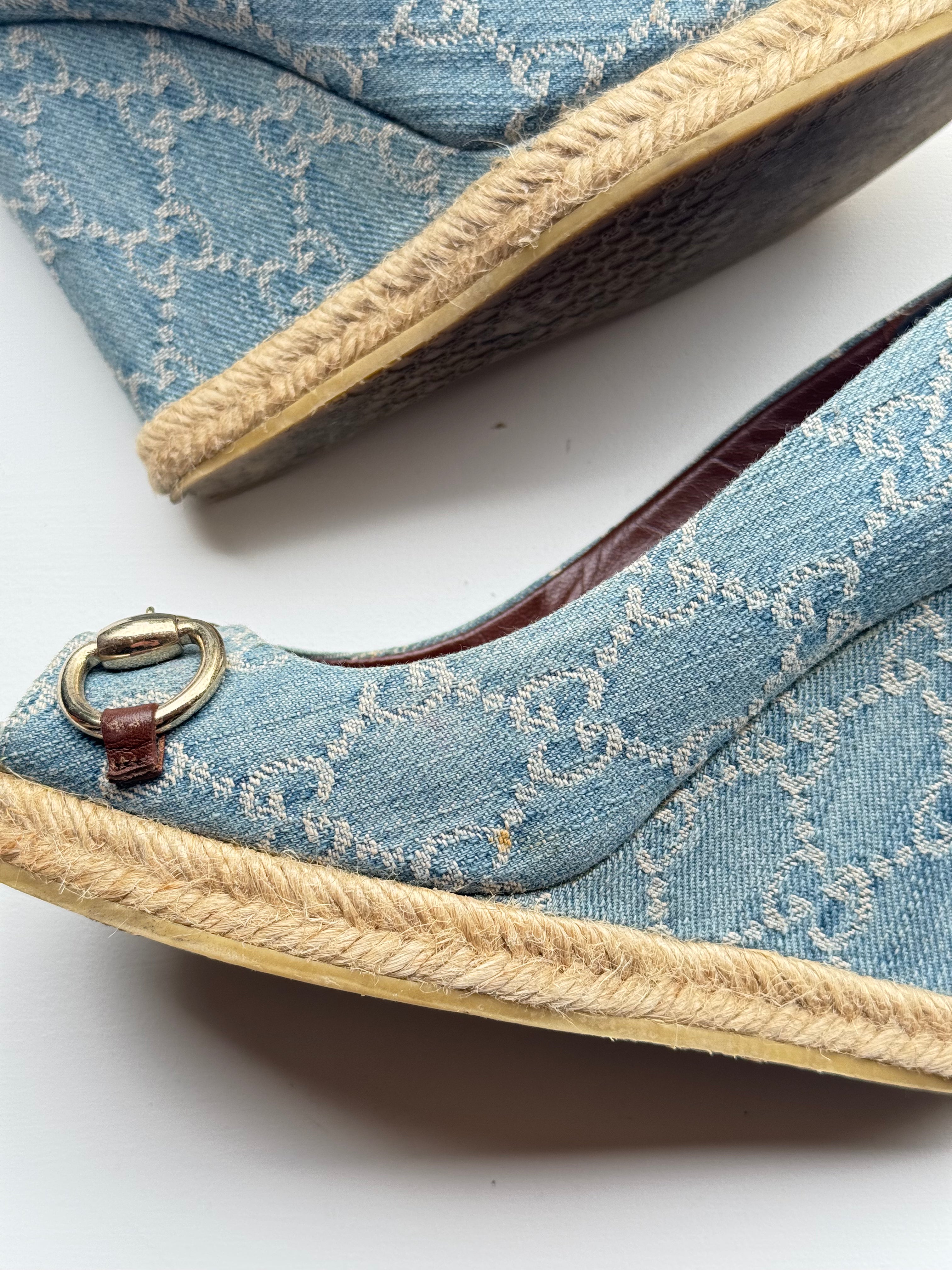 Vintage Gucci Denim Horse-bit Wedges | 36 |