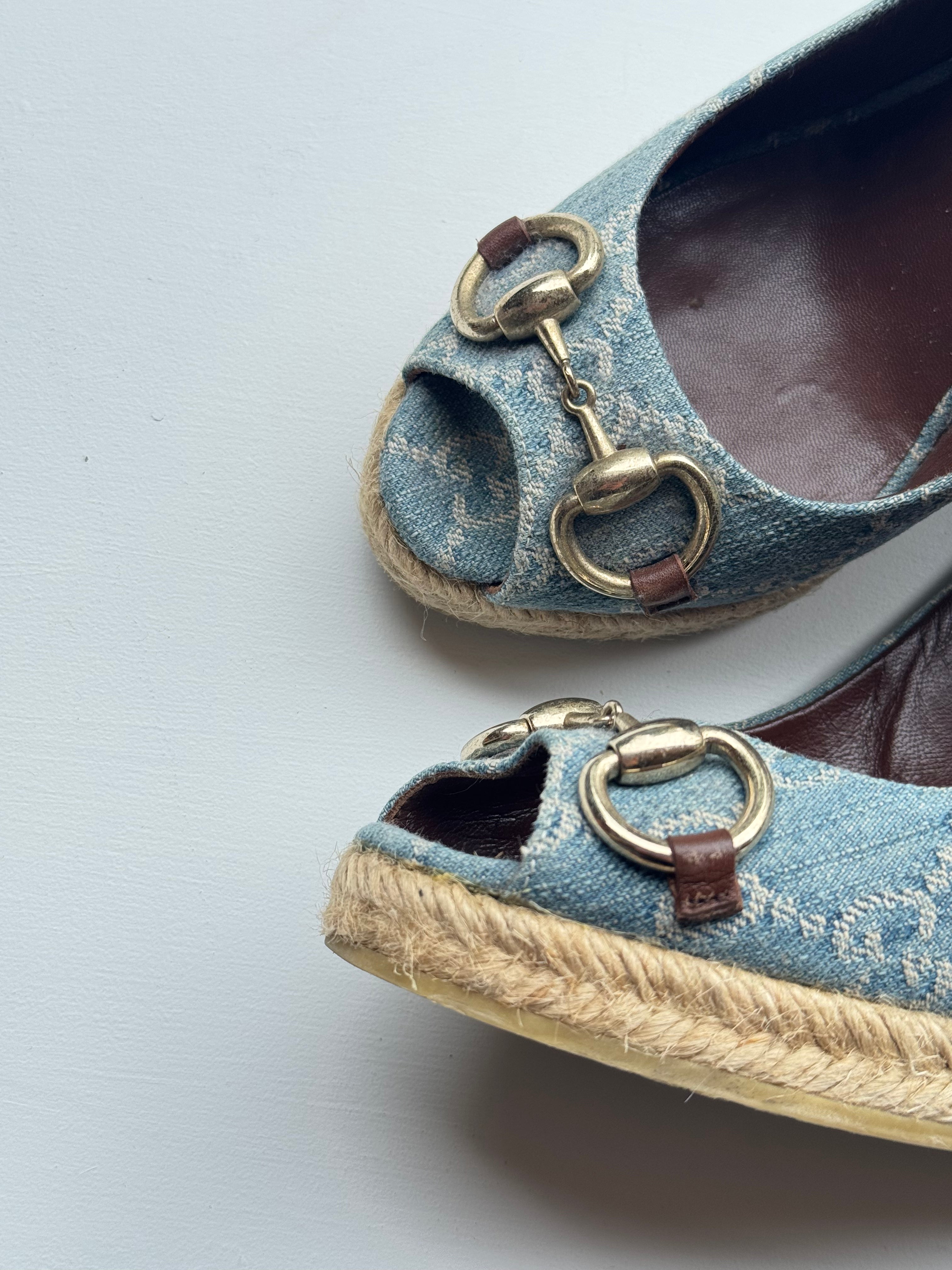 Vintage Gucci Denim Horse-bit Wedges | 36 |