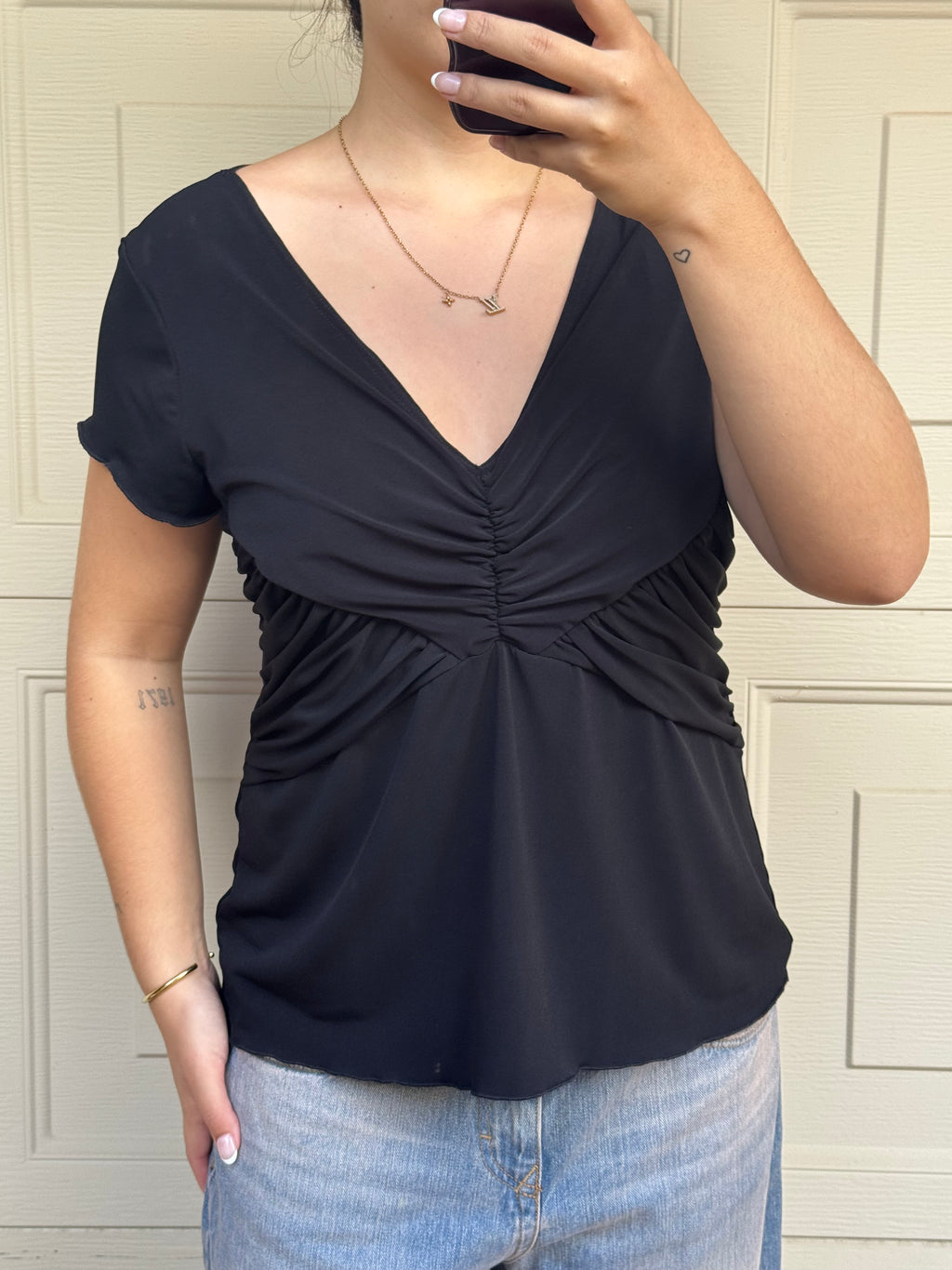 Vintage Ruched Blouse Top | XL |