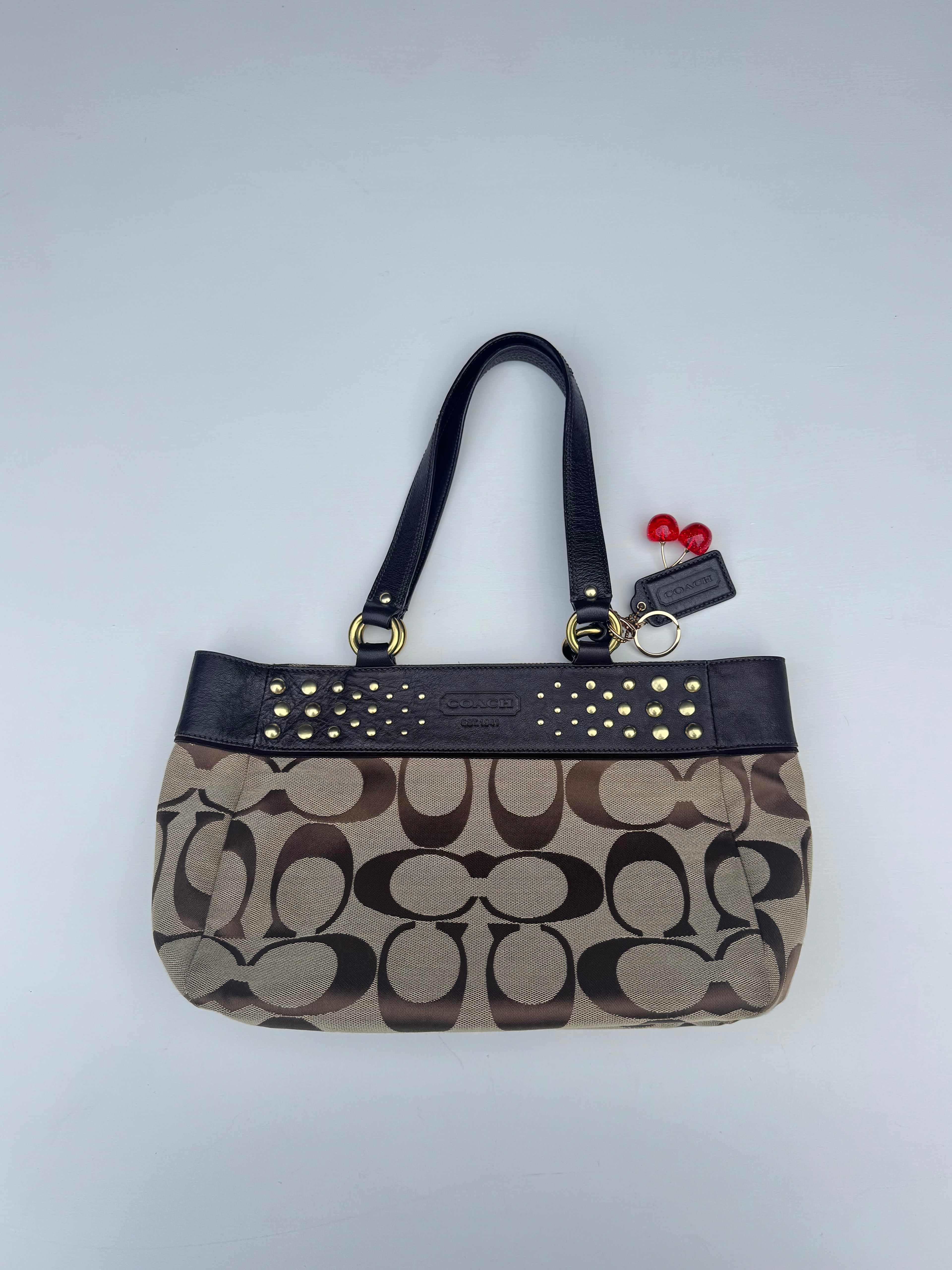 Vintage Coach Jacquard Studded Tote Bag