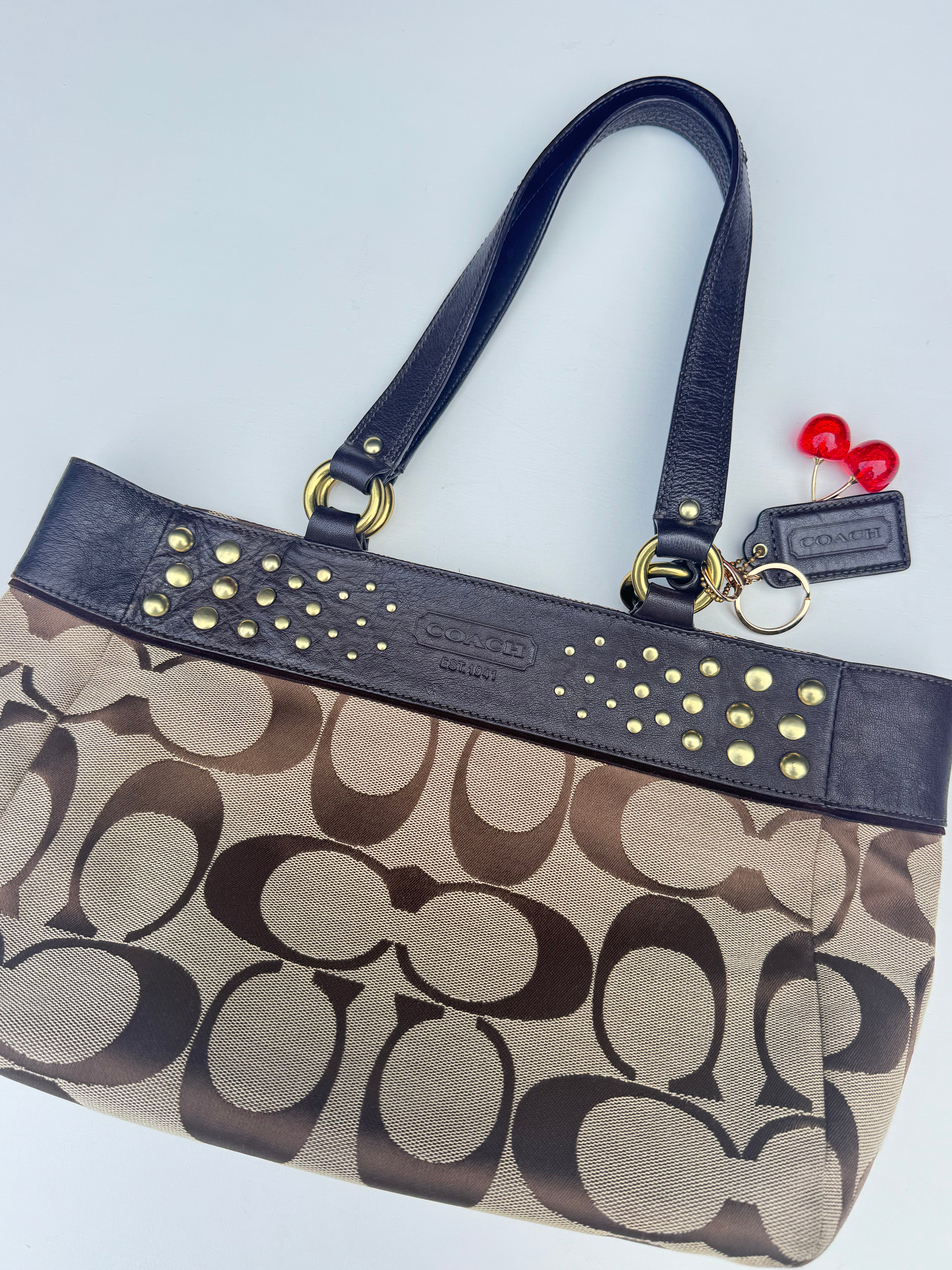 Vintage Coach Jacquard Studded Tote Bag