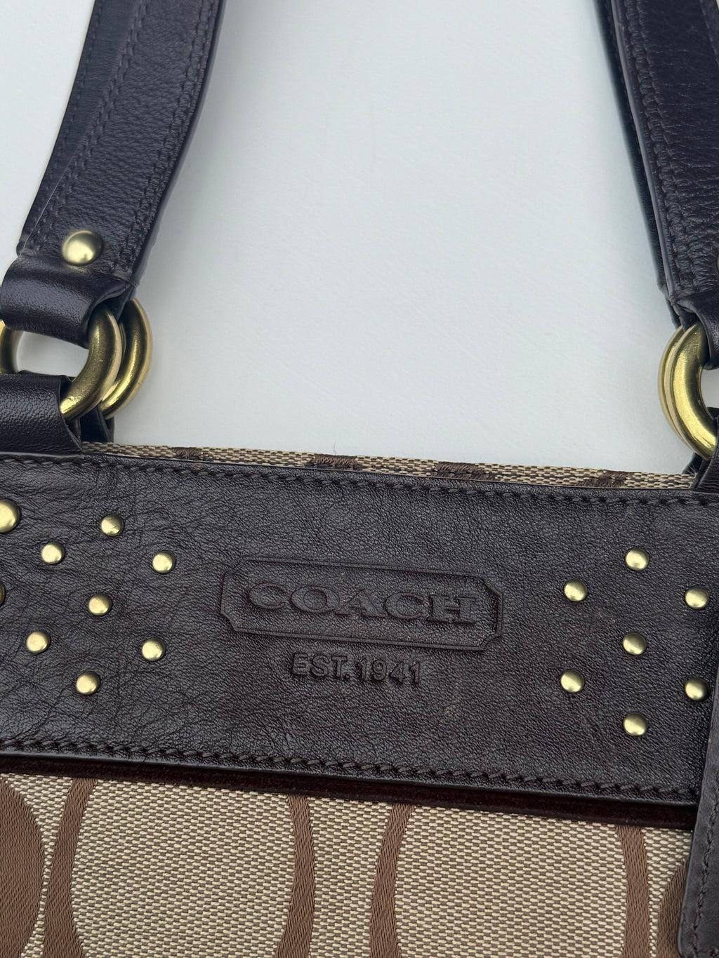 Vintage Coach Jacquard Studded Tote Bag