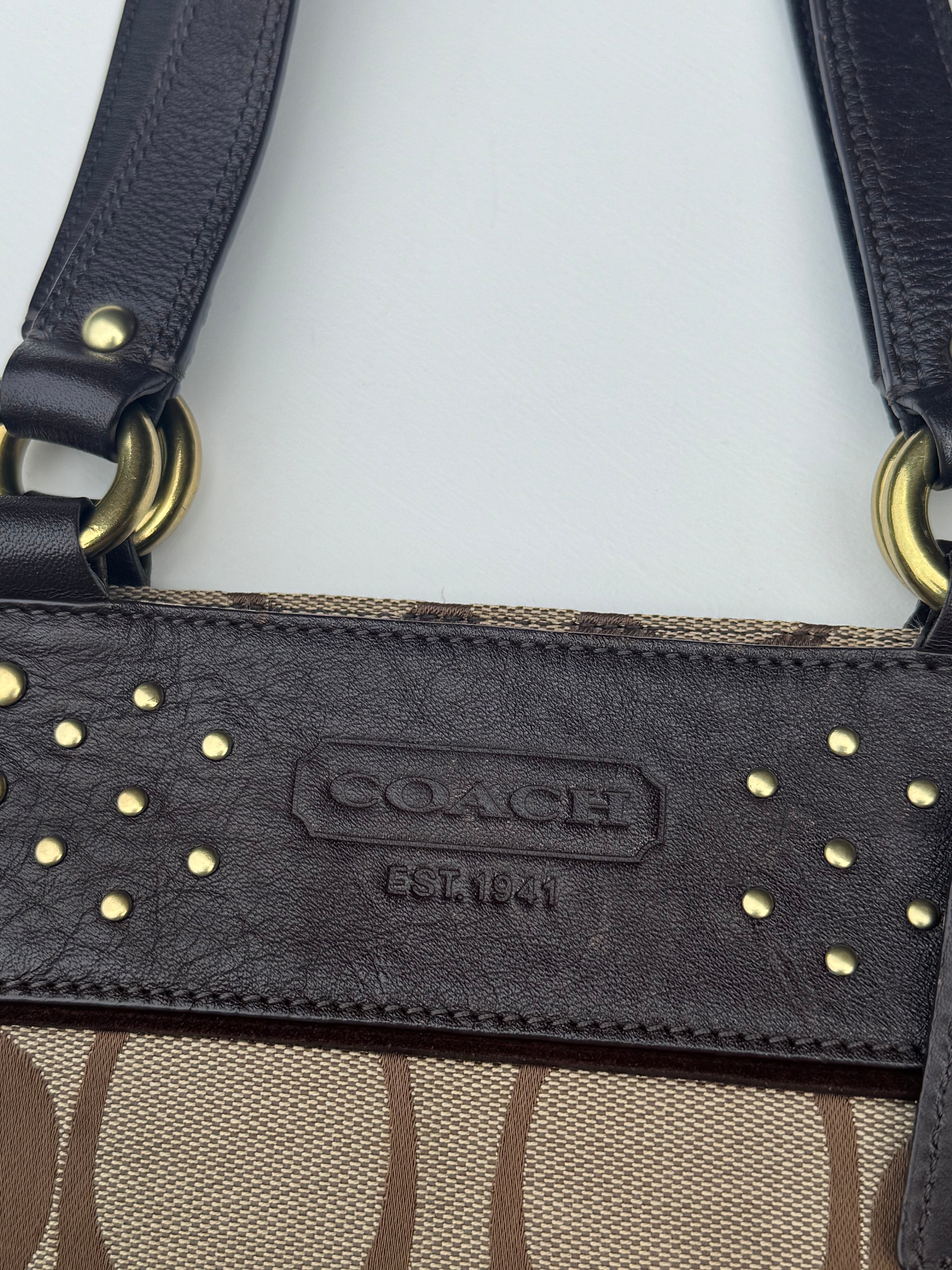 Vintage Coach Jacquard Studded Tote Bag