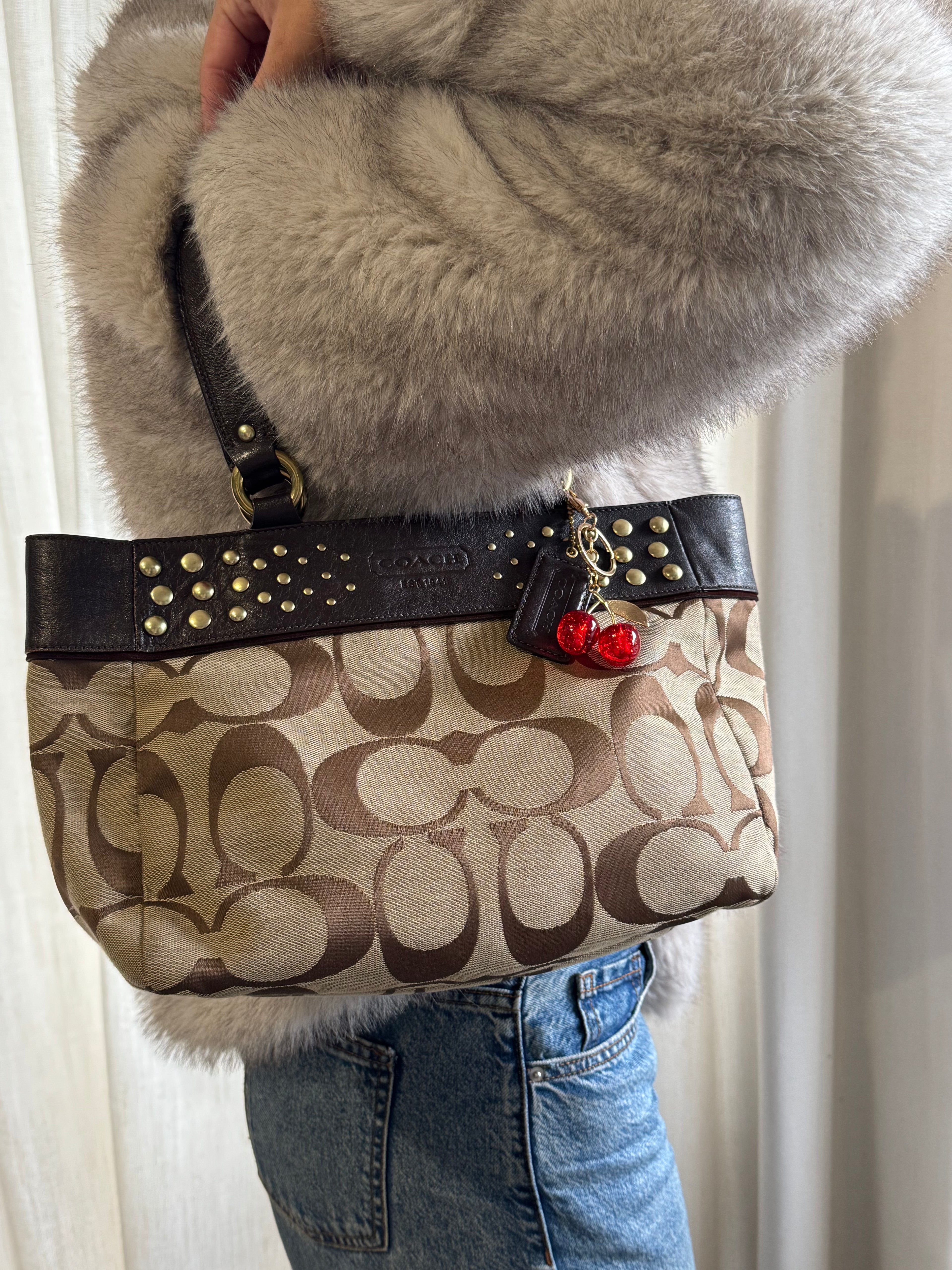 Vintage Coach Jacquard Studded Tote Bag
