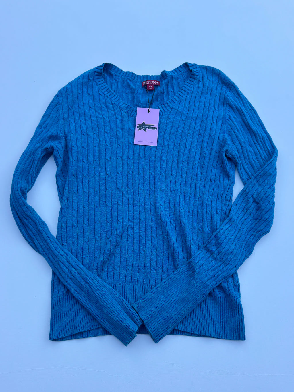 Vintage Cable Knit V-Neck Sweater | XS |