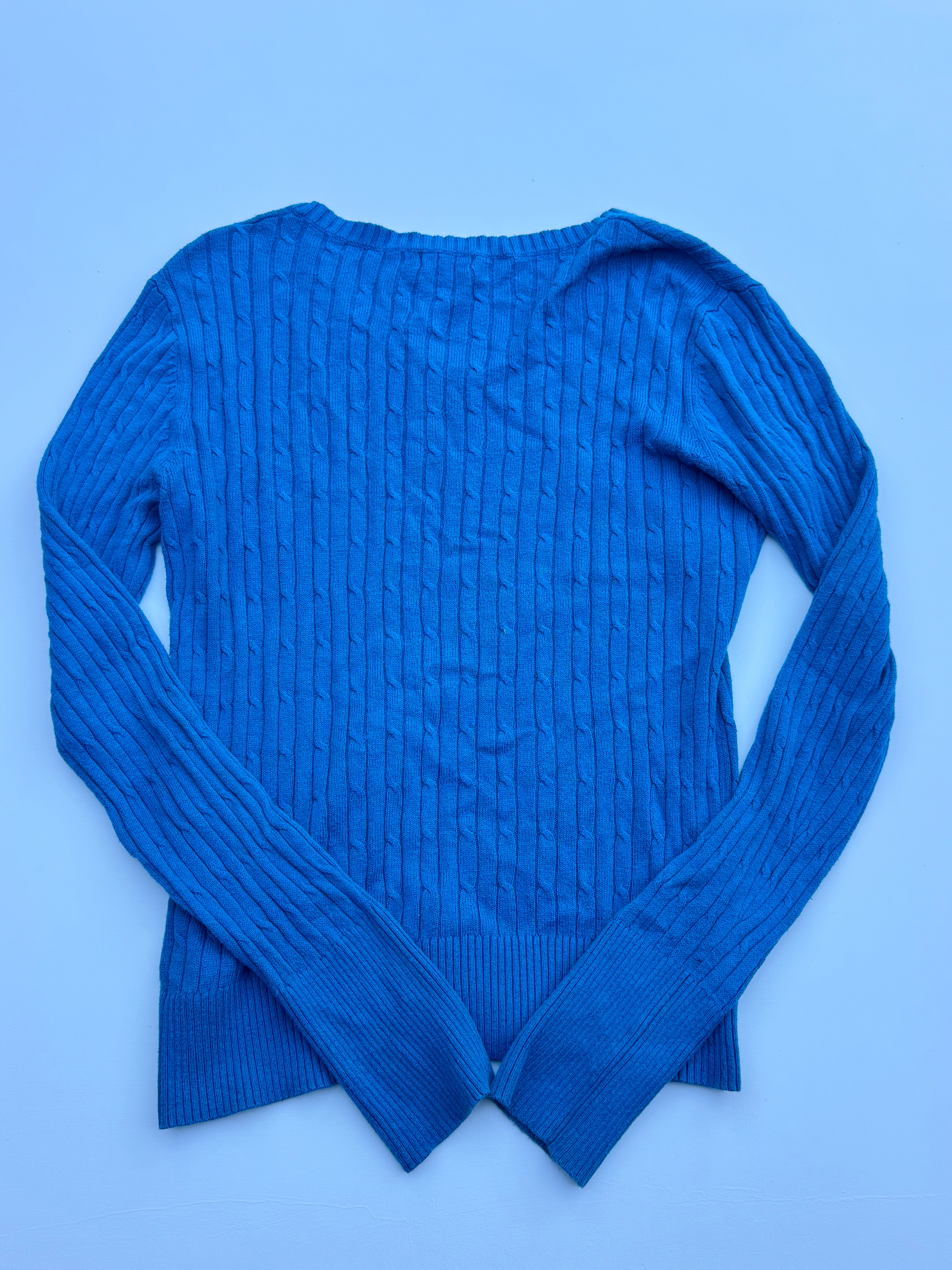 Vintage Cable Knit V-Neck Sweater | XS |