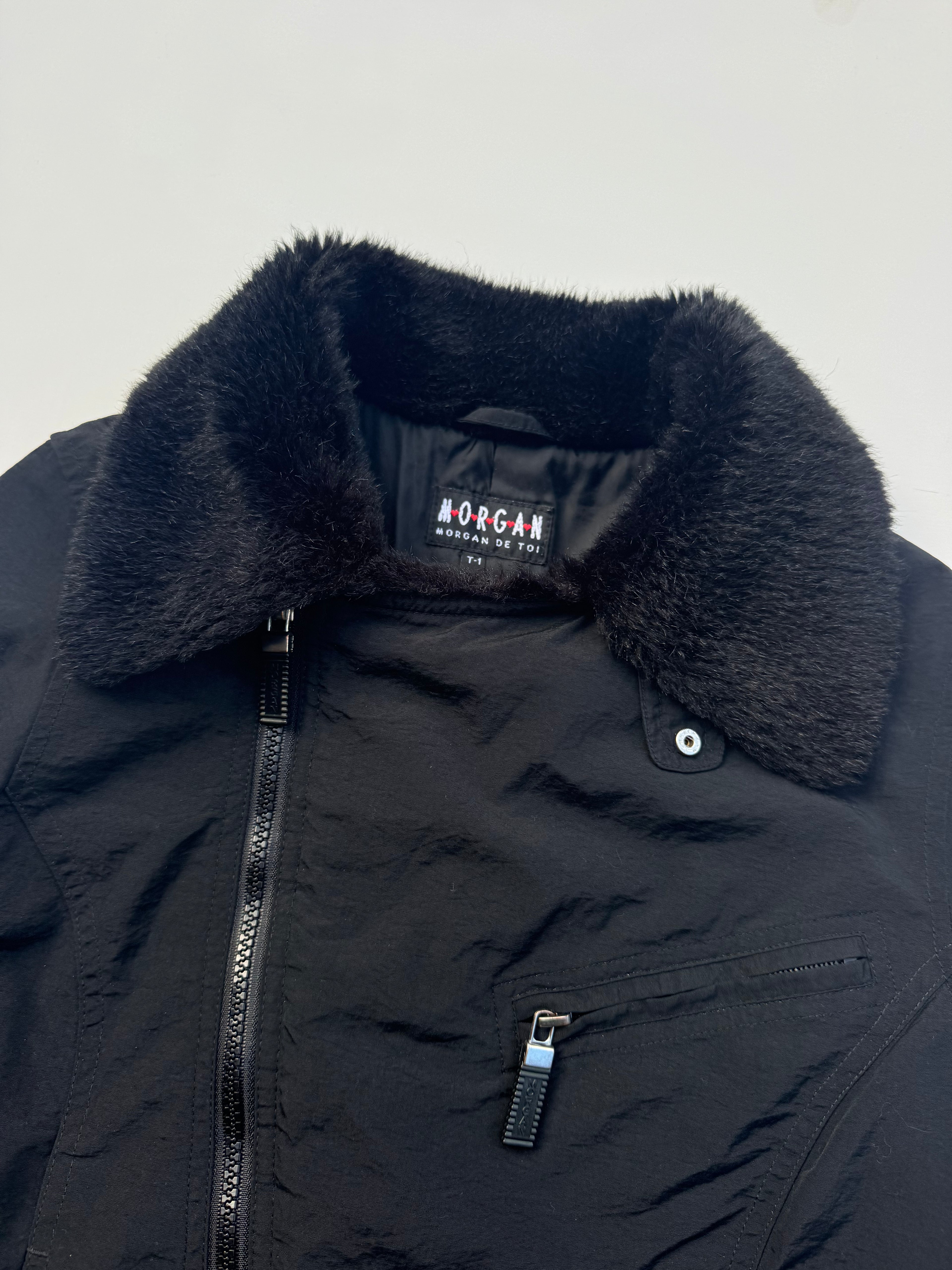 Vintage MORGAN DE TOI Fur Funnel Neck Jacket | XS |