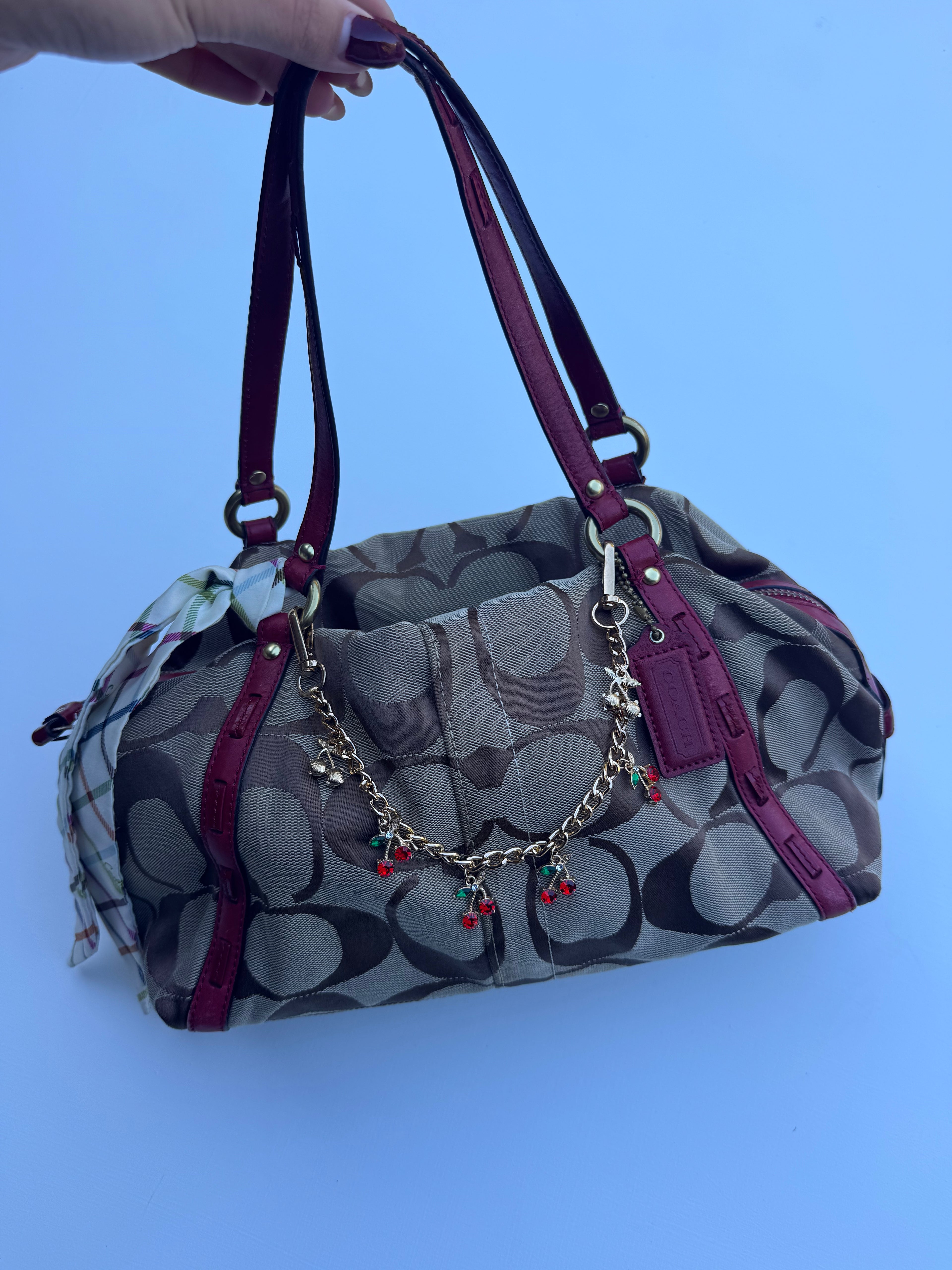 Vintage Coach Red Boston Bag + Coach Scarf - RARE