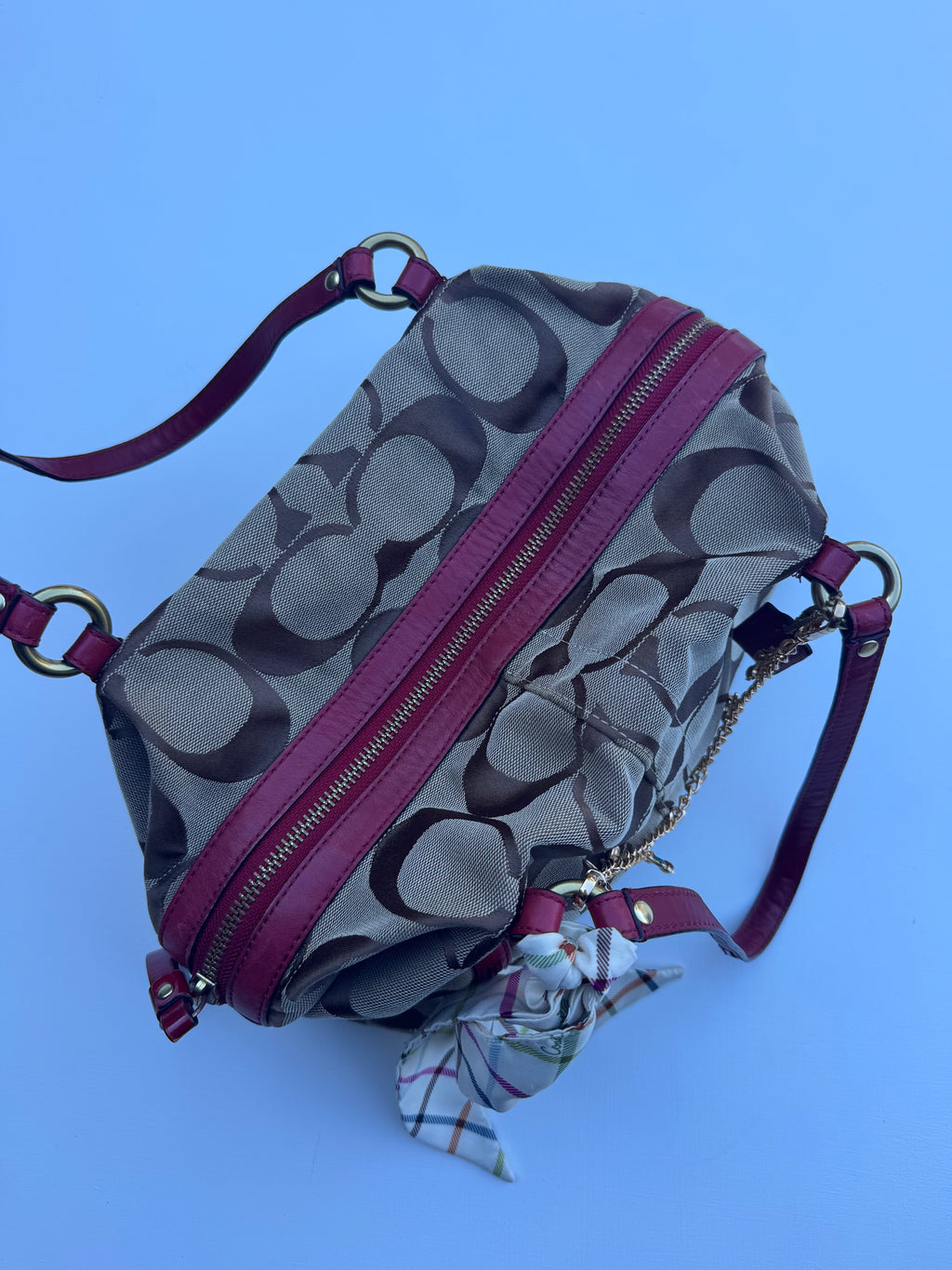 Vintage Coach Red Boston Bag + Coach Scarf - RARE