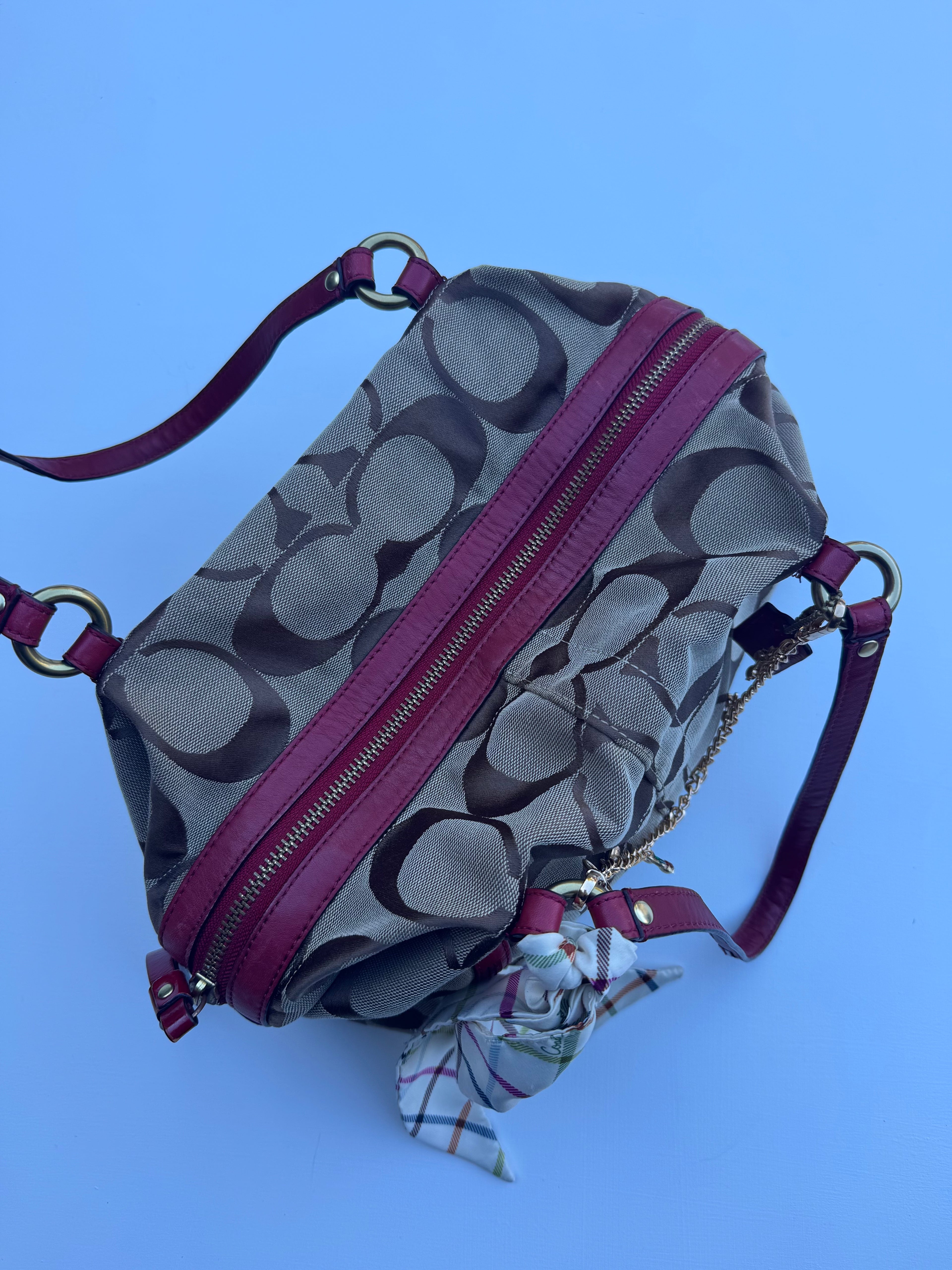 Vintage Coach Red Boston Bag + Coach Scarf - RARE