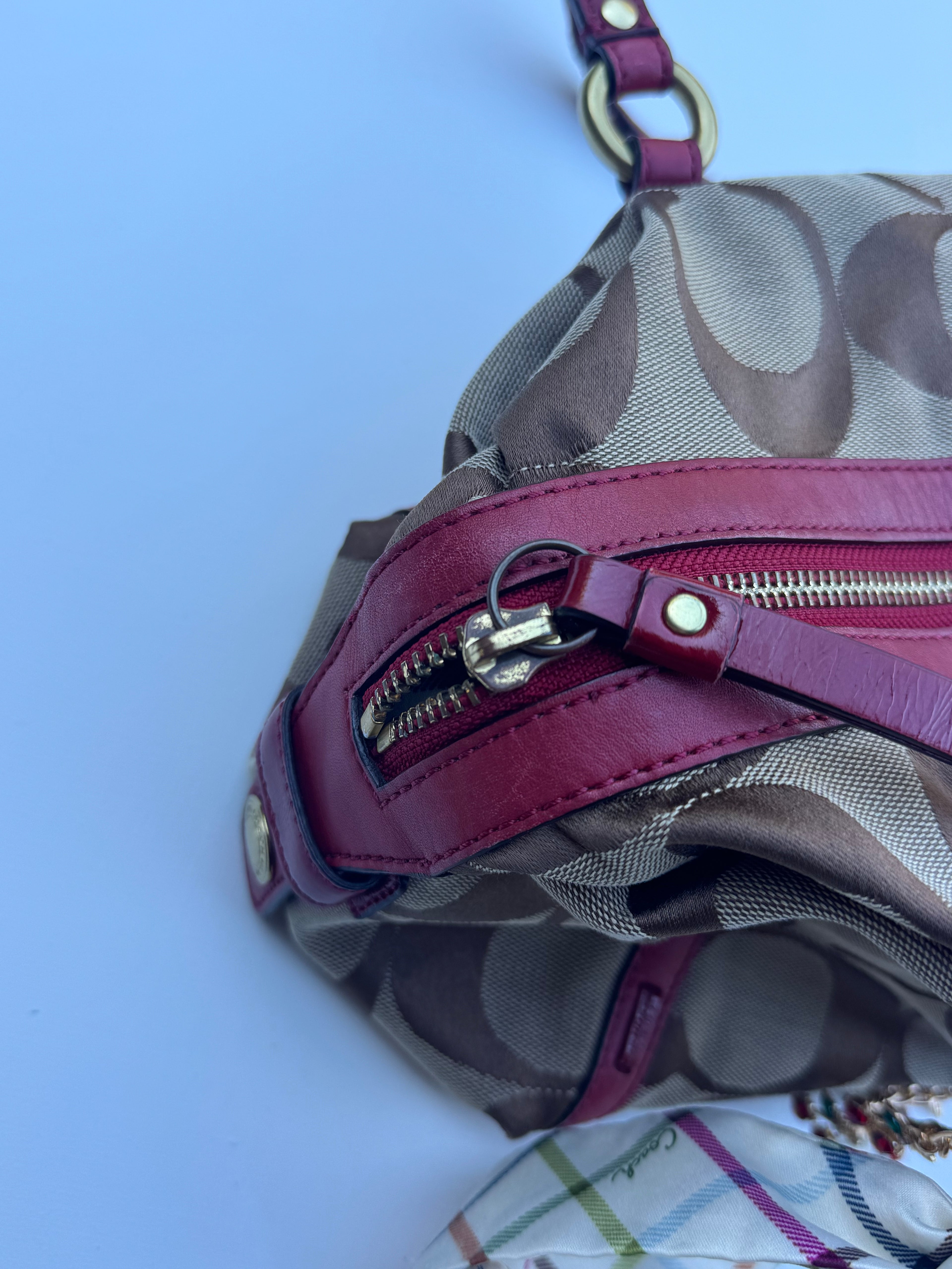 Vintage Coach Red Boston Bag + Coach Scarf - RARE
