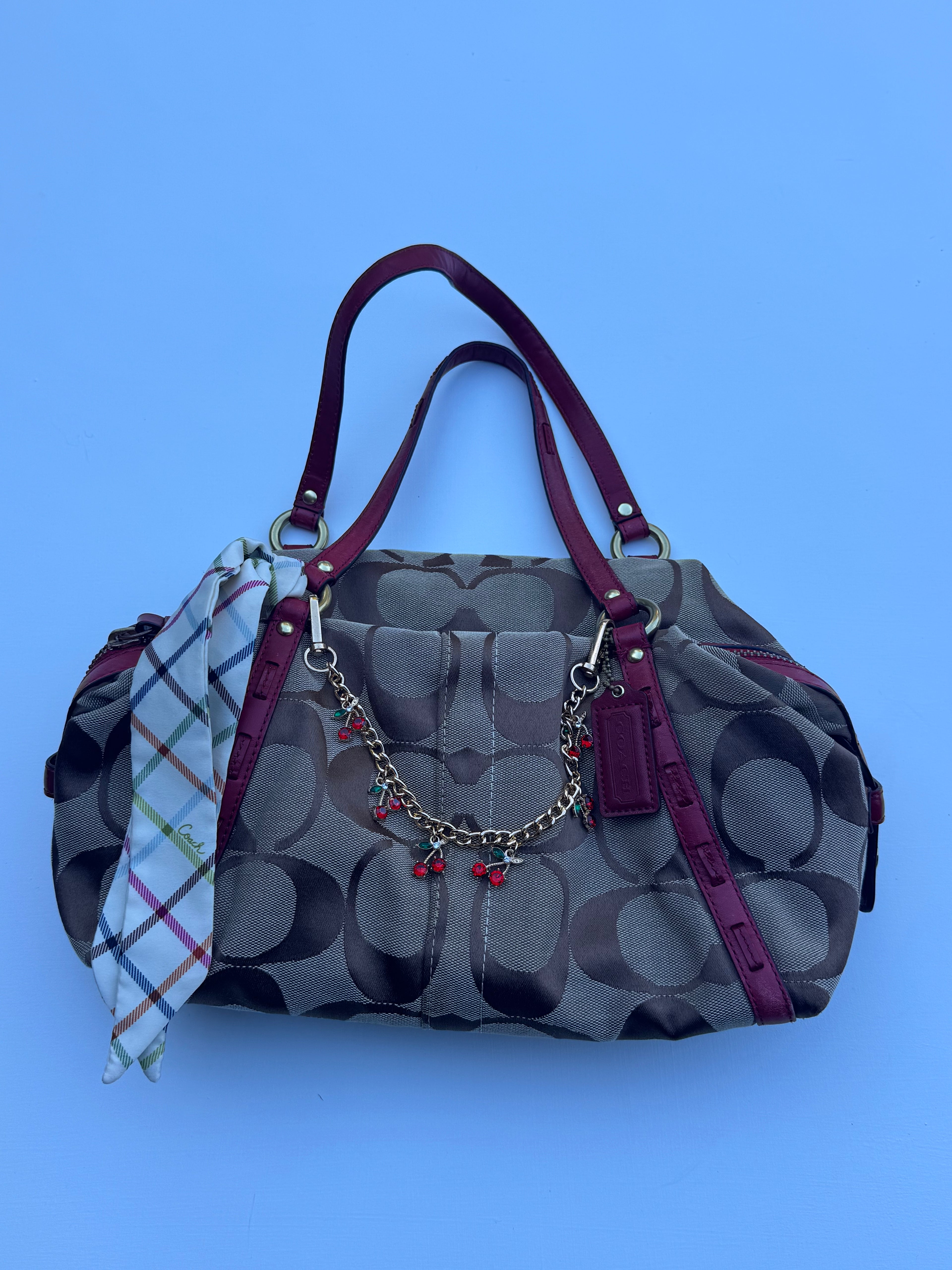 Vintage Coach Red Boston Bag + Coach Scarf - RARE