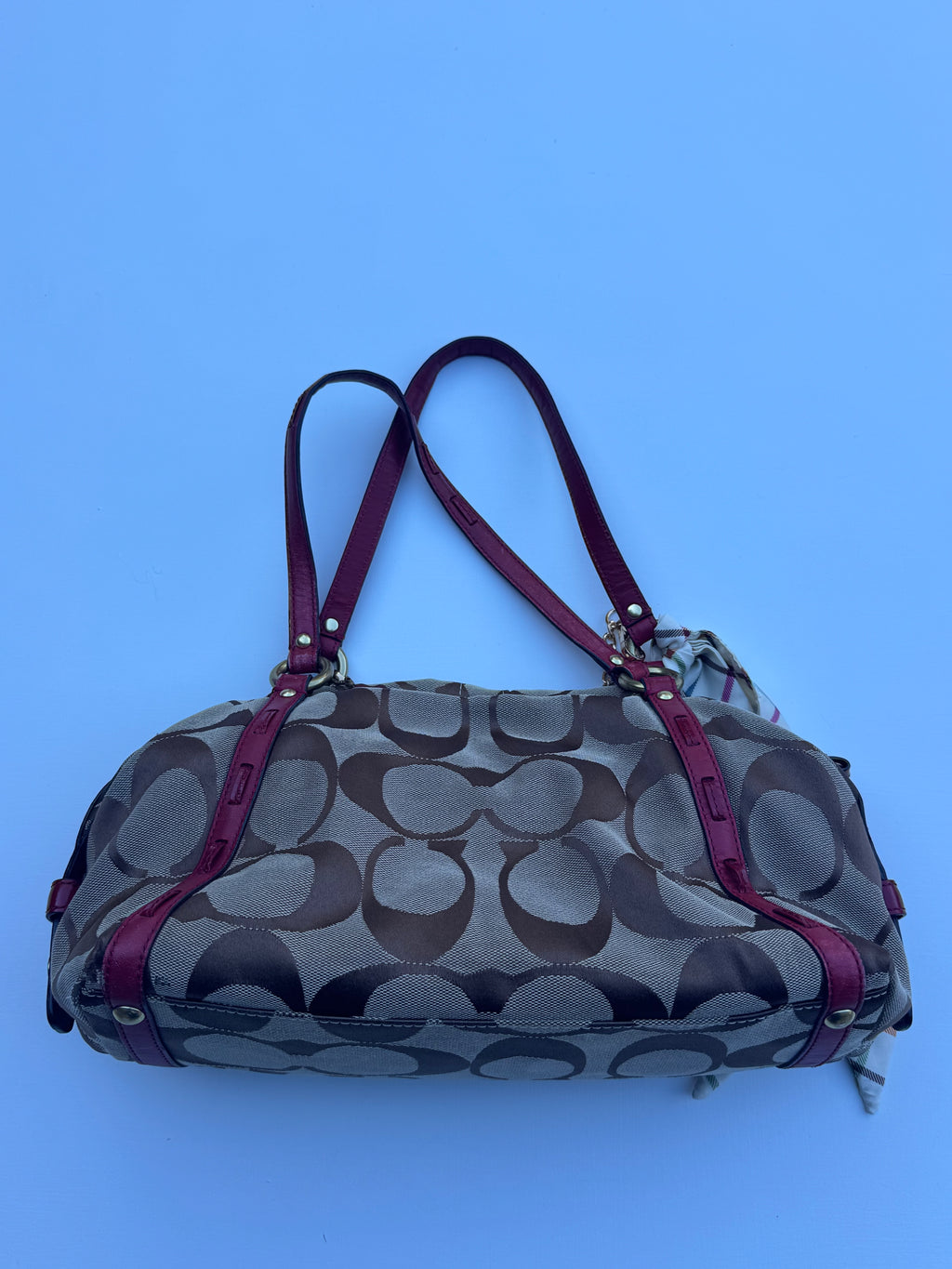 Vintage Coach Red Boston Bag + Coach Scarf - RARE