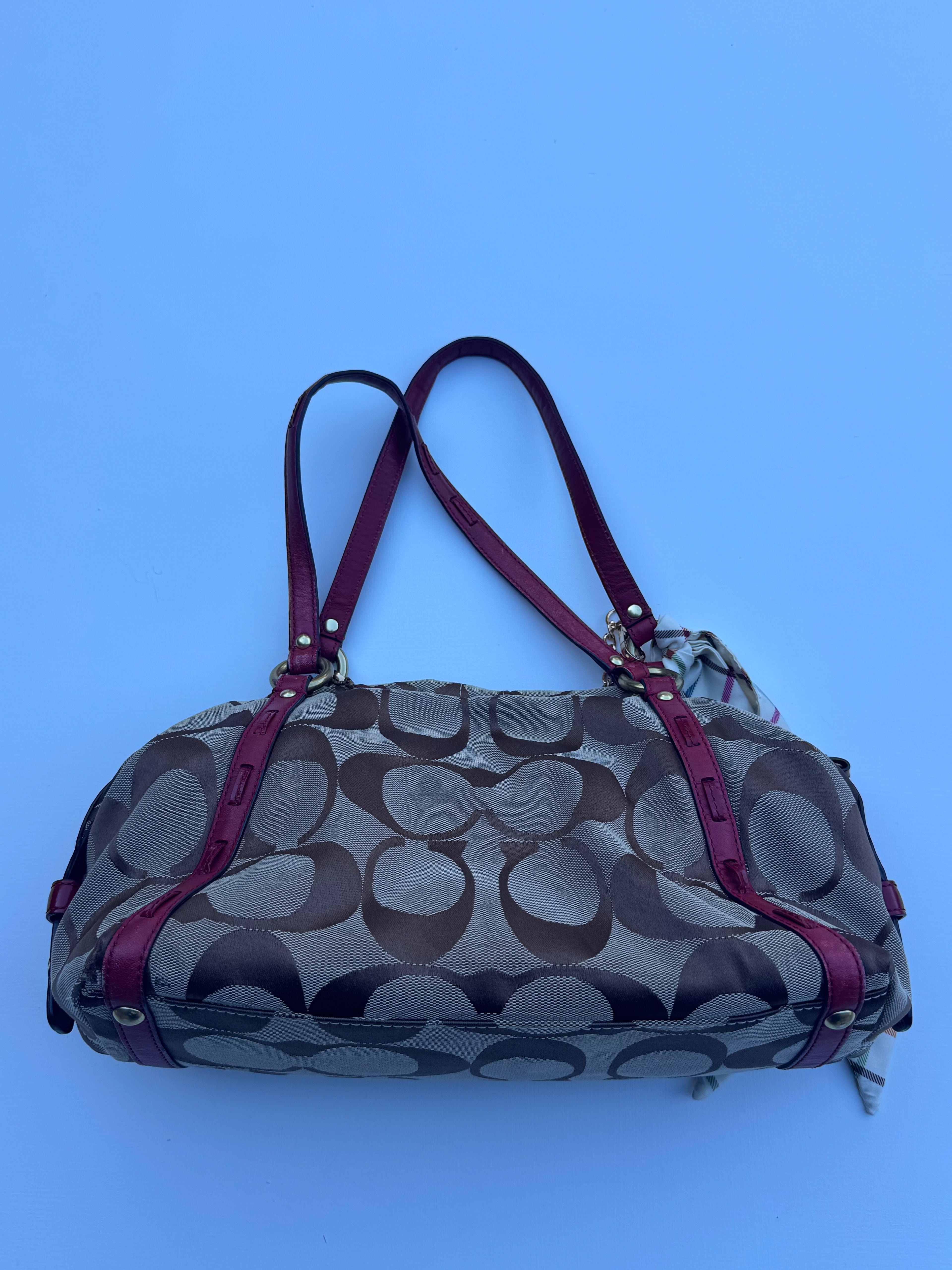 Vintage Coach Red Boston Bag + Coach Scarf - RARE