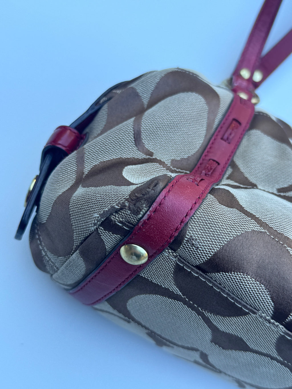 Vintage Coach Red Boston Bag + Coach Scarf - RARE