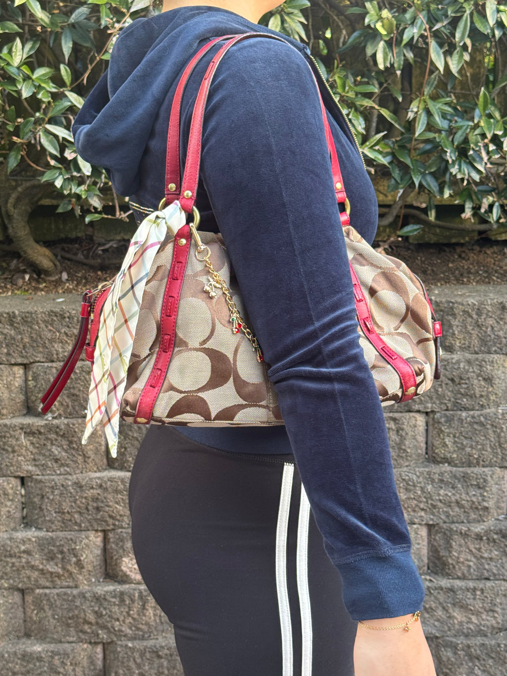 Vintage Coach Red Boston Bag + Coach Scarf - RARE