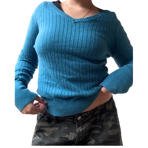 Vintage Cable Knit V-Neck Sweater | XS-M |
