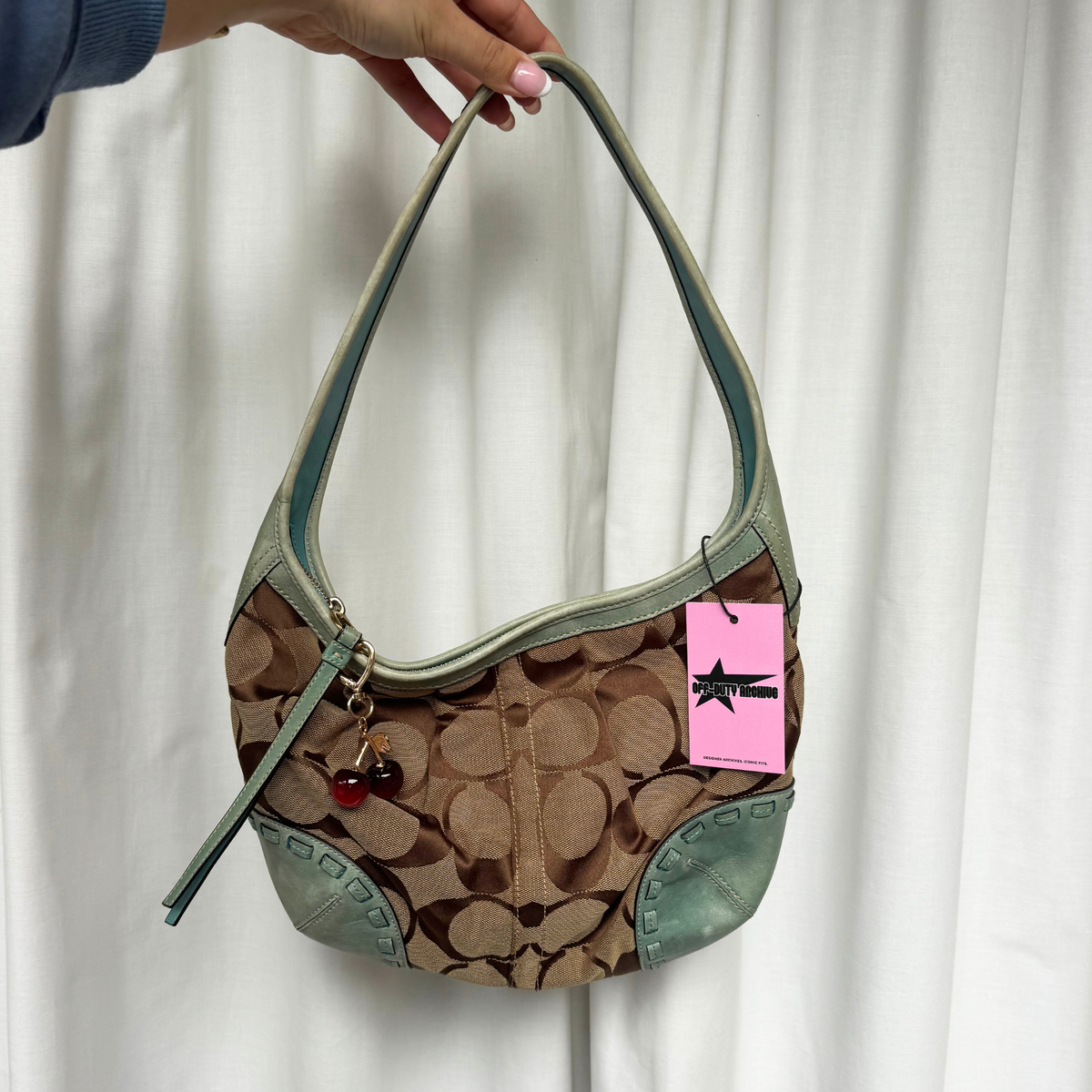 Vintage Coach Teal Signature Ergo Hobo Shoulder Bag - RARE COLOUR