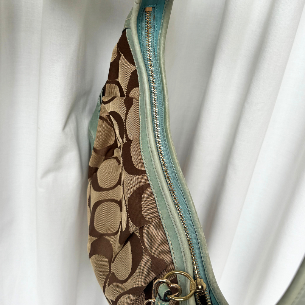 Vintage Coach Teal Signature Ergo Hobo Shoulder Bag - RARE COLOUR