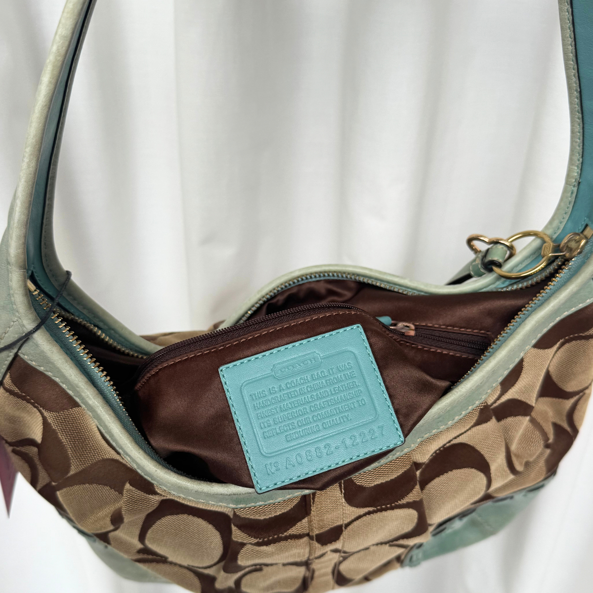 Vintage Coach Teal Signature Ergo Hobo Shoulder Bag - RARE COLOUR