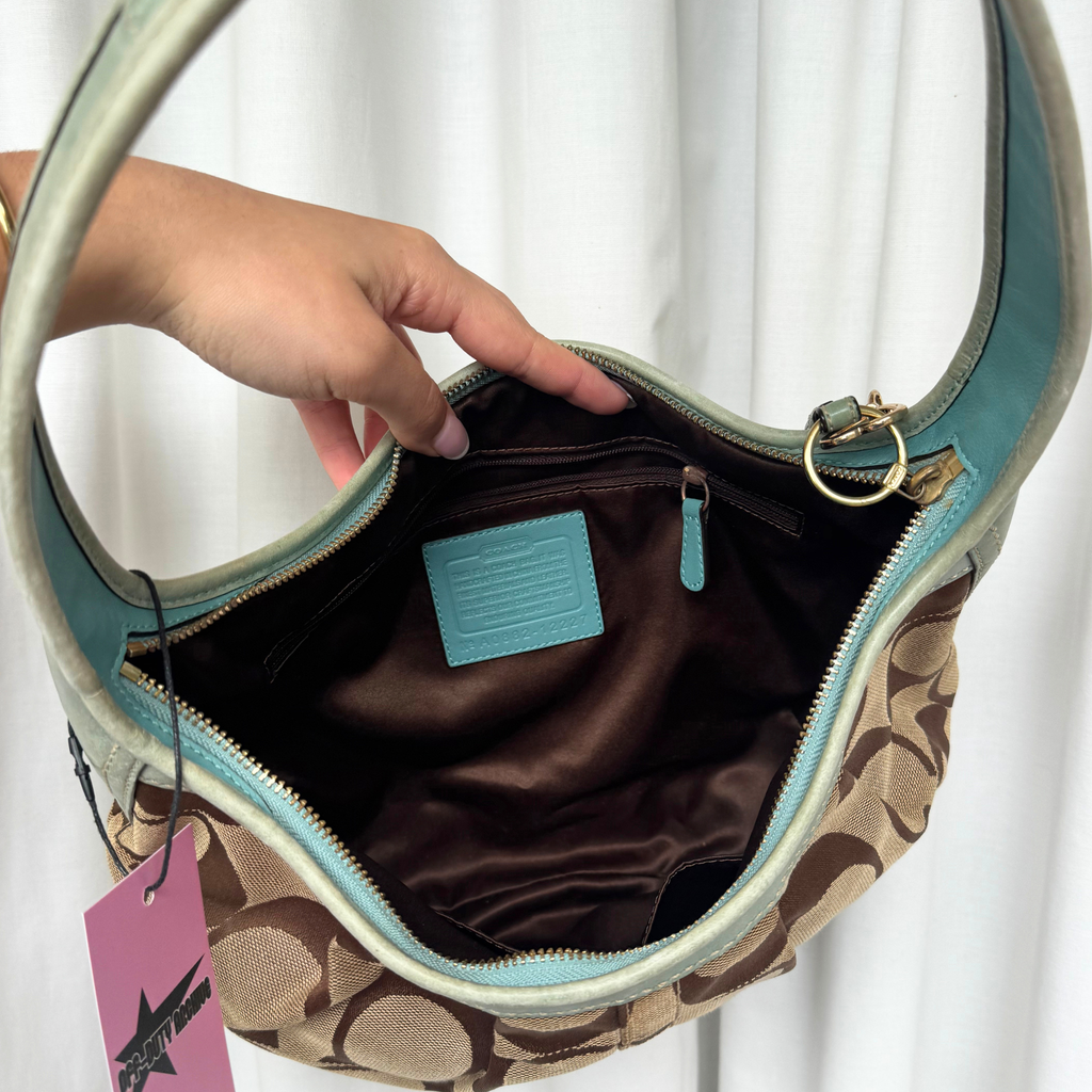 Vintage Coach Teal Signature Ergo Hobo Shoulder Bag - RARE COLOUR