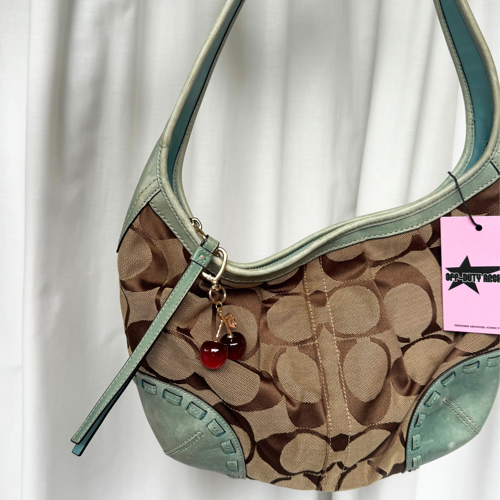 Vintage Coach Teal Signature Ergo Hobo Shoulder Bag - RARE COLOUR