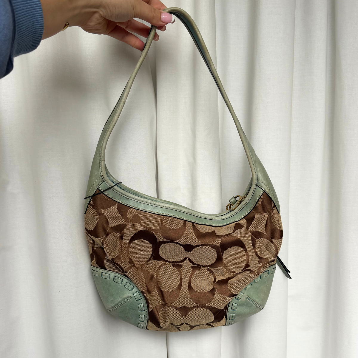 Vintage Coach Teal Signature Ergo Hobo Shoulder Bag - RARE COLOUR