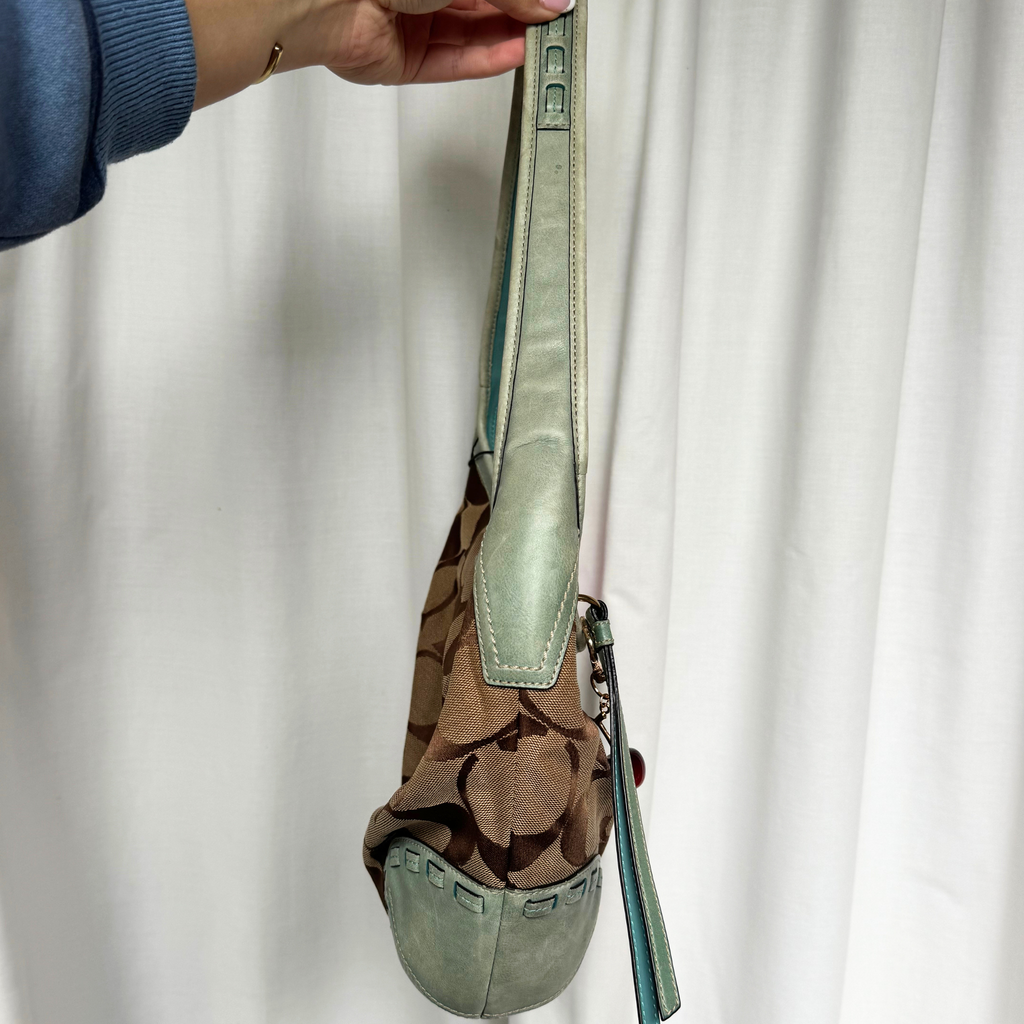 Vintage Coach Teal Signature Ergo Hobo Shoulder Bag - RARE COLOUR