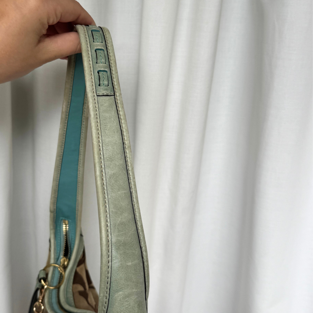Vintage Coach Teal Signature Ergo Hobo Shoulder Bag - RARE COLOUR