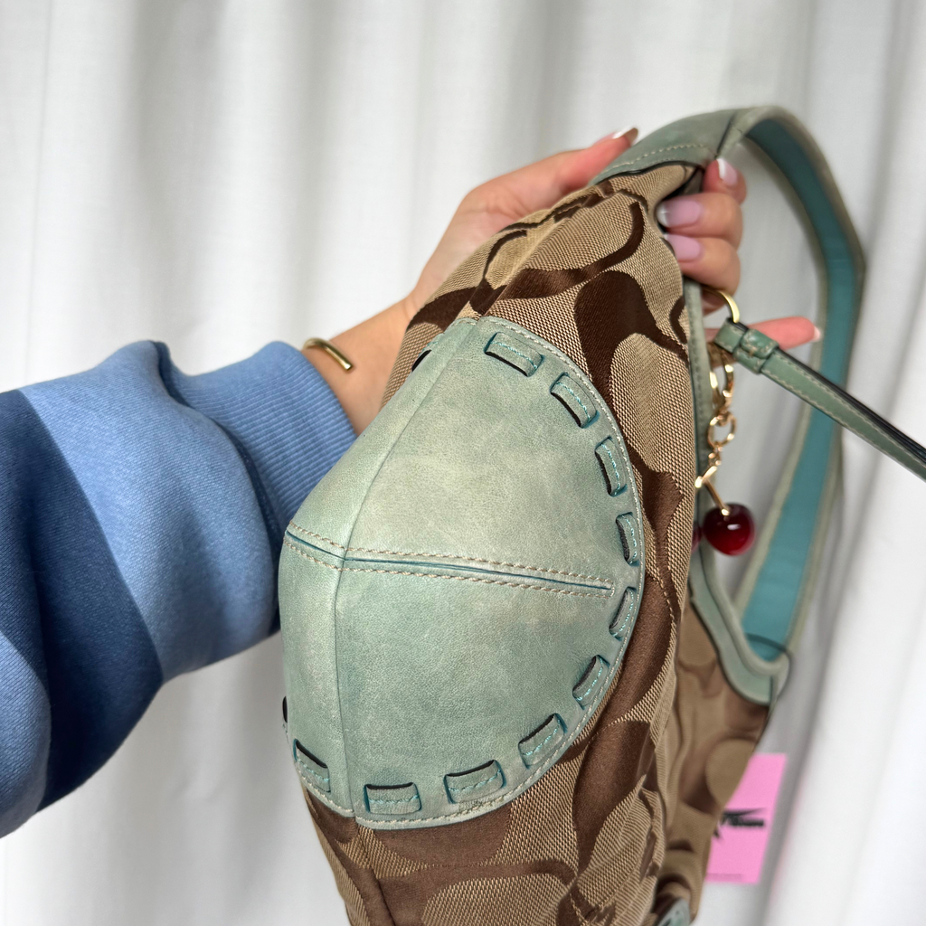 Vintage Coach Teal Signature Ergo Hobo Shoulder Bag - RARE COLOUR