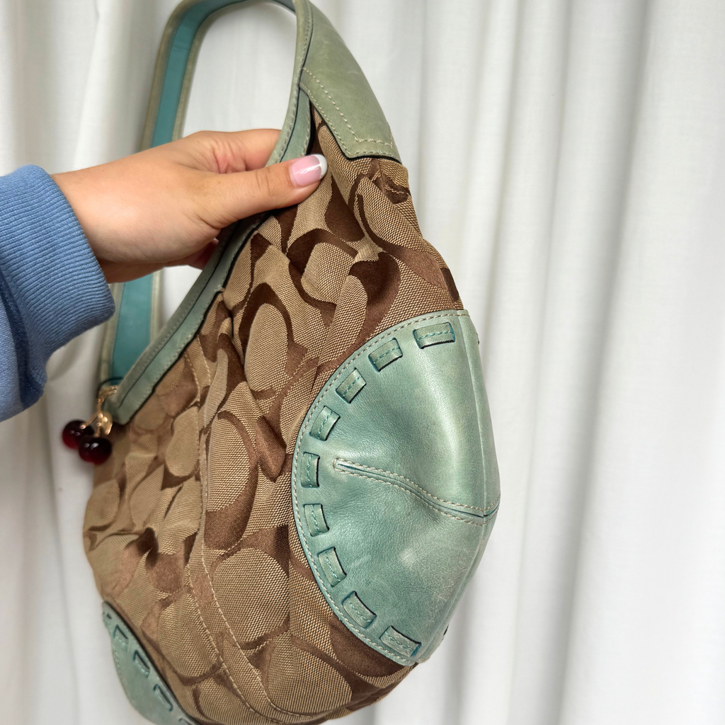 Vintage Coach Teal Signature Ergo Hobo Shoulder Bag - RARE COLOUR