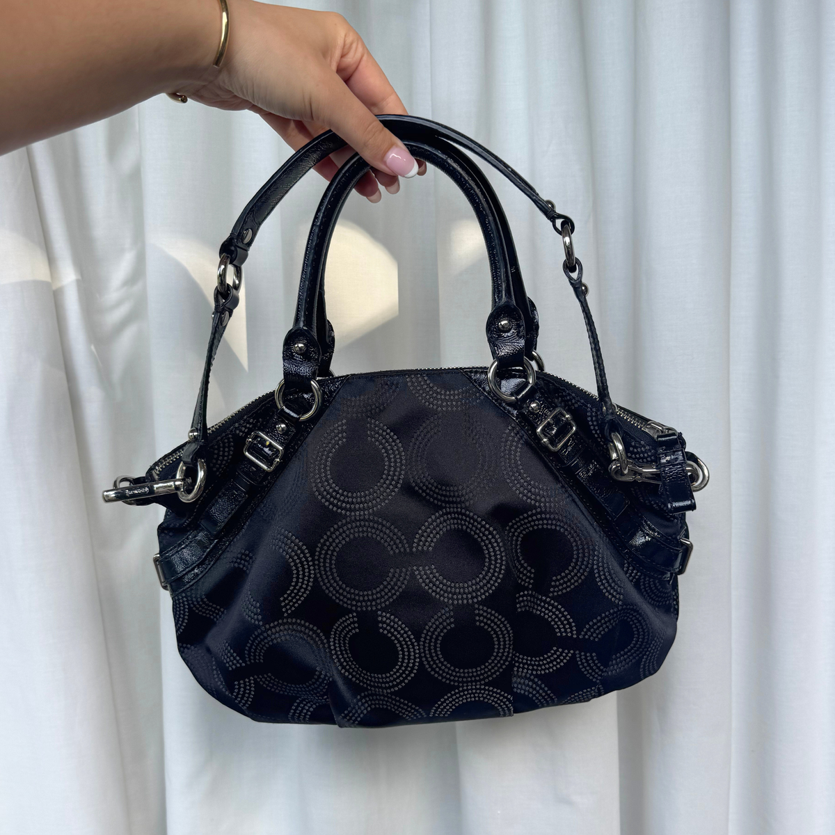 Vintage Coach Black Madison Dotted Sophia Satchel Small