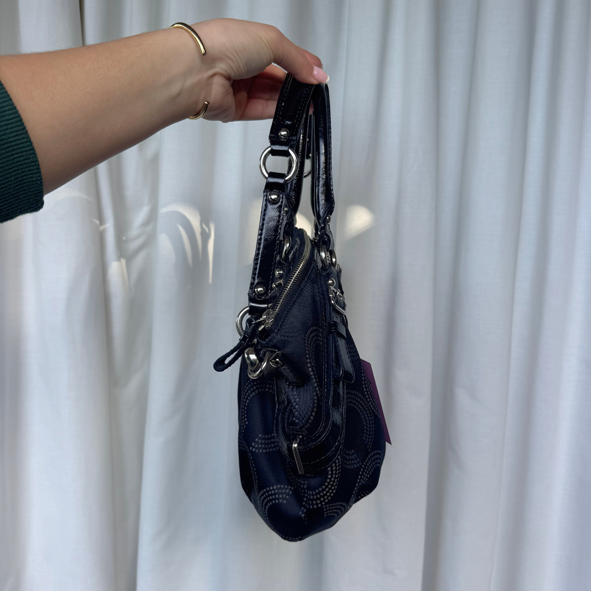 Vintage Coach Black Madison Dotted Sophia Satchel Small