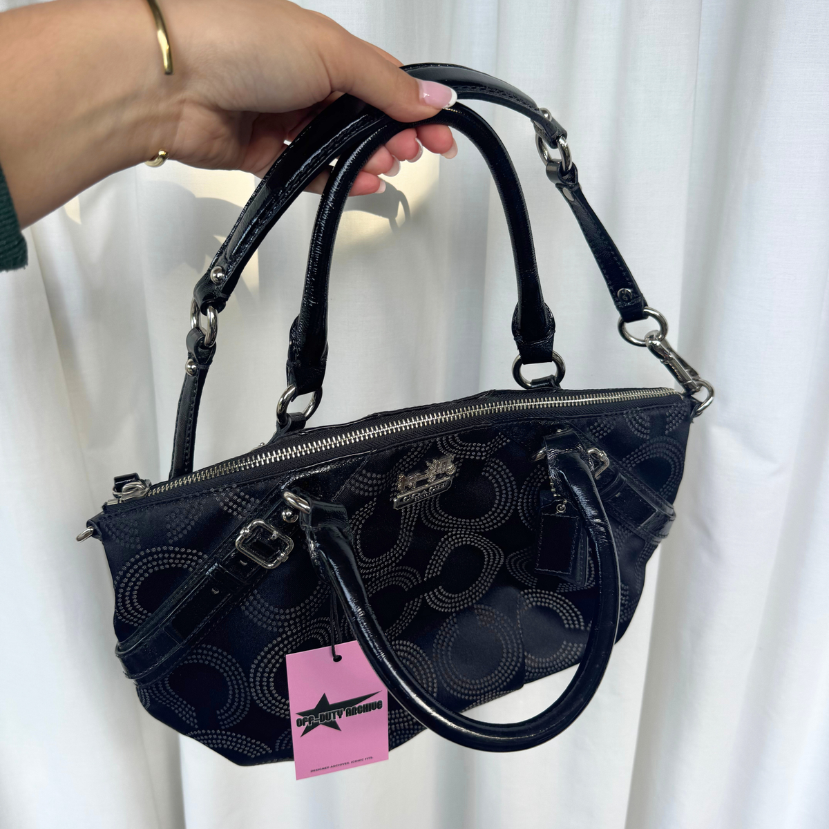 Vintage Coach Black Madison Dotted Sophia Satchel Small