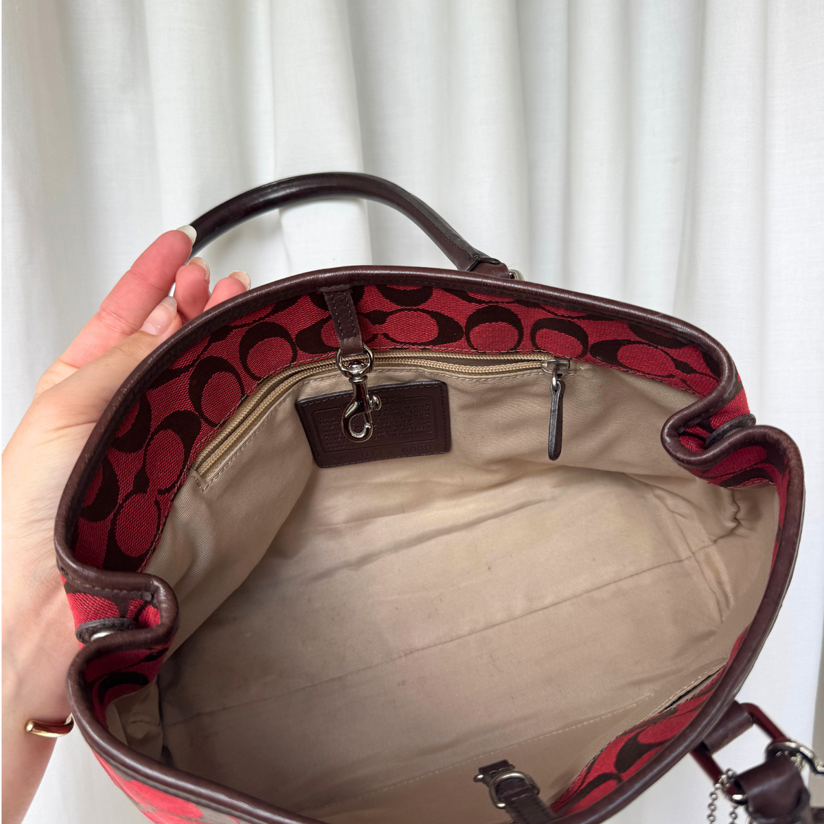 Vintage Coach Signature Jacquard Red Tote