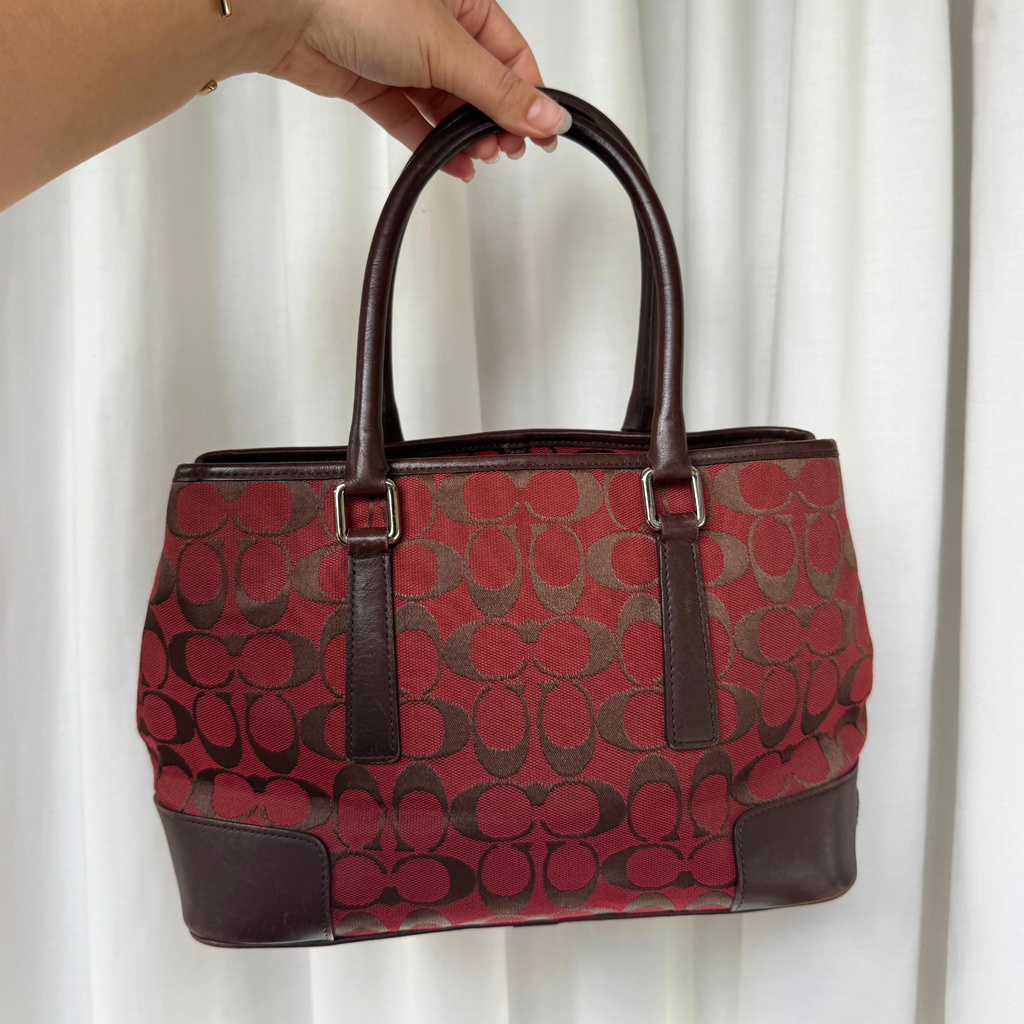 Vintage Coach Signature Jacquard Red Tote