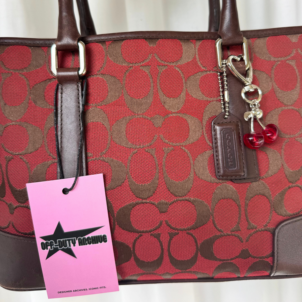 Vintage Coach Signature Jacquard Red Tote